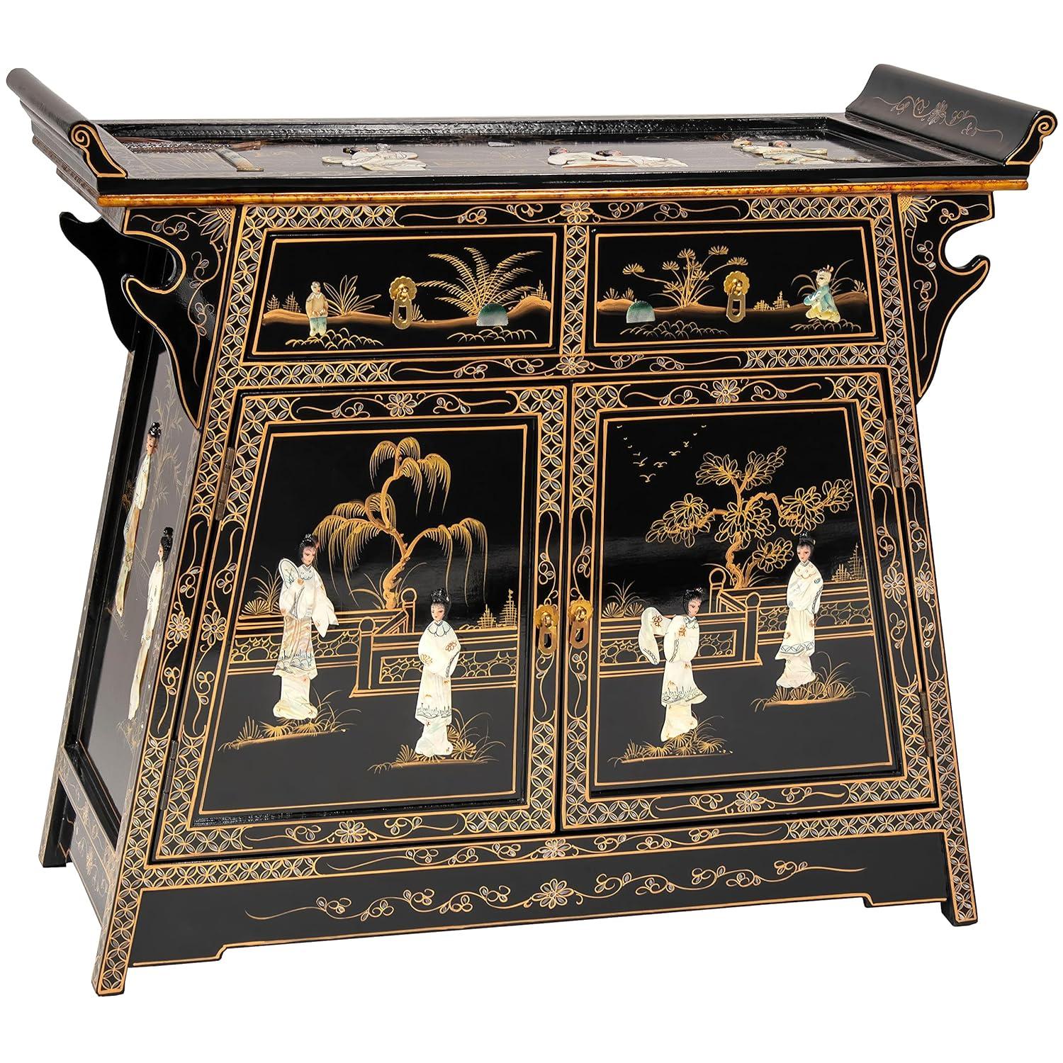 Oriental Furniture Rosewood Altar Cabinet, Two-Tone, 27.50"H