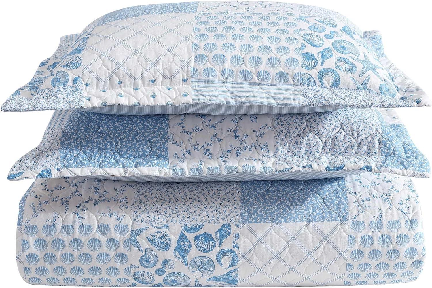 Laura Ashley Colleens Coastal Patchwork Cotton Blue Quilt Set