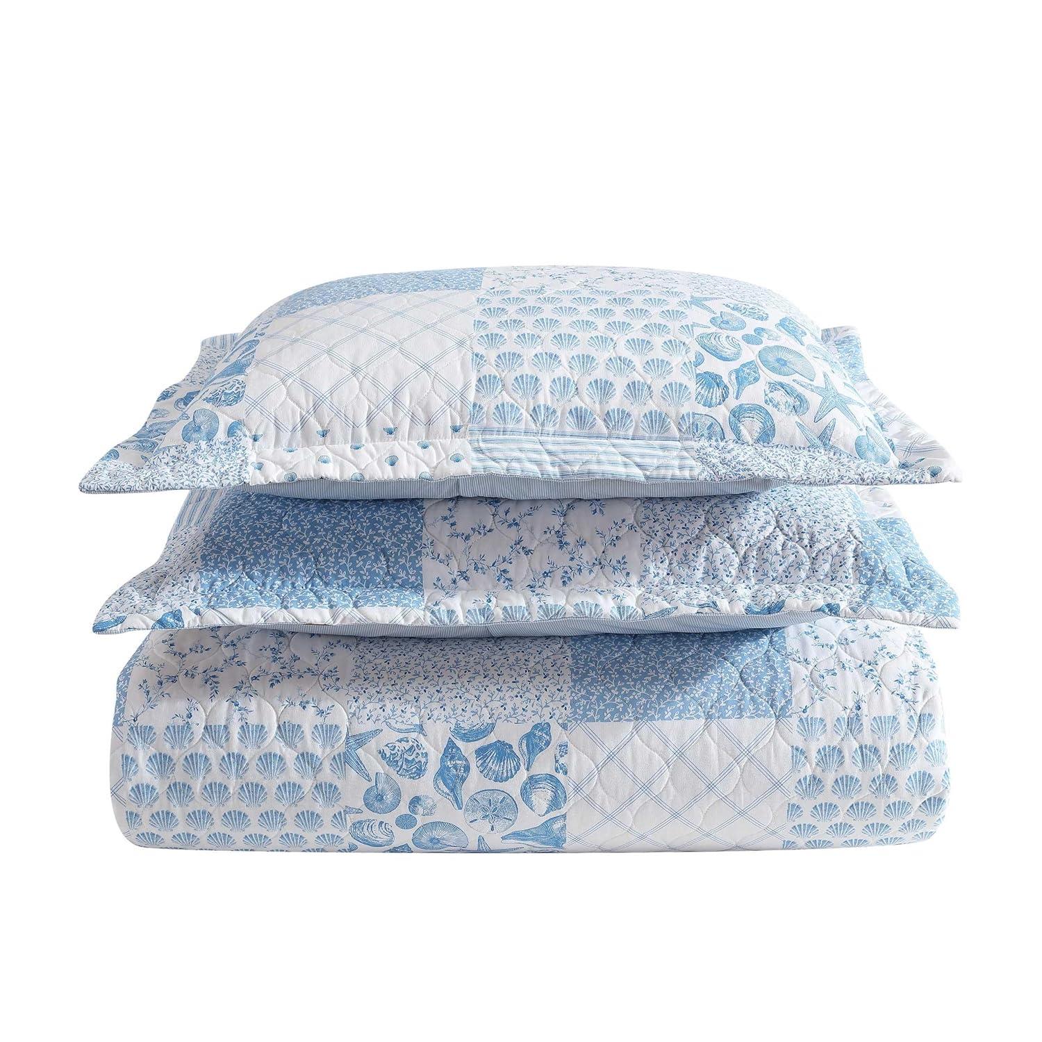 Laura Ashley Morning Glory Laura Ashley Coastal Patchwork Cotton Blue Quilt Set