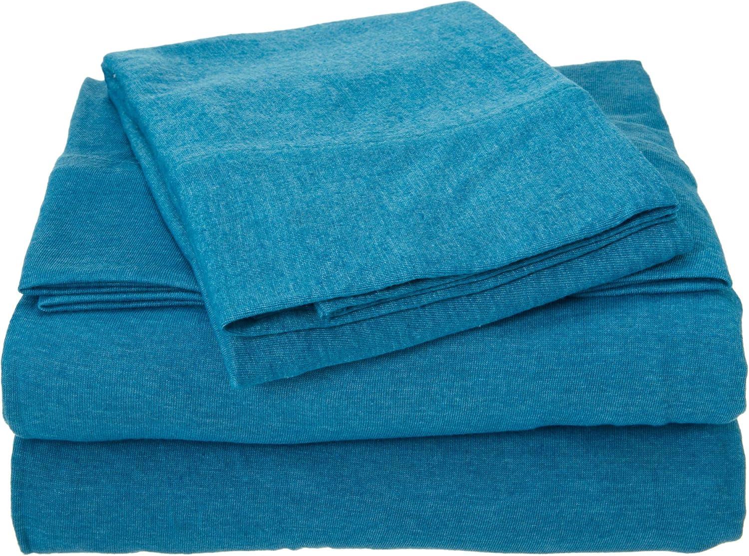 Teal Twin Jersey Knit Polyester Sheet Set