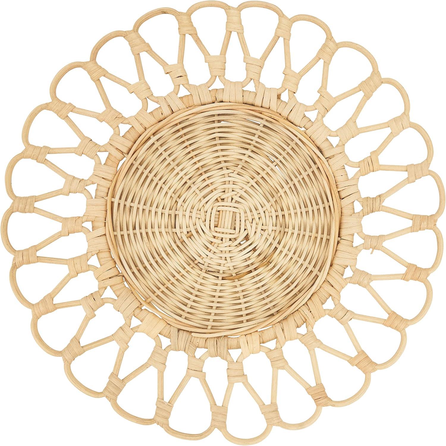 Natural Rattan Cutwork Design Round Placemats, Set of 4