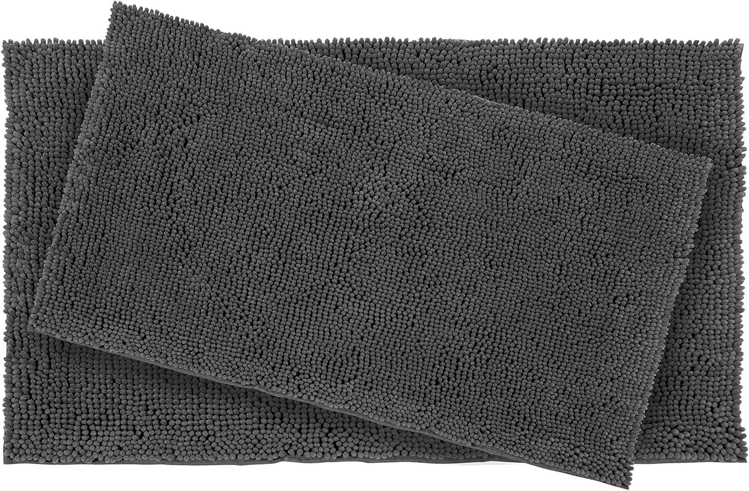 Dark Gray Plush Shag Chenille 2-Piece Bath Mat Set