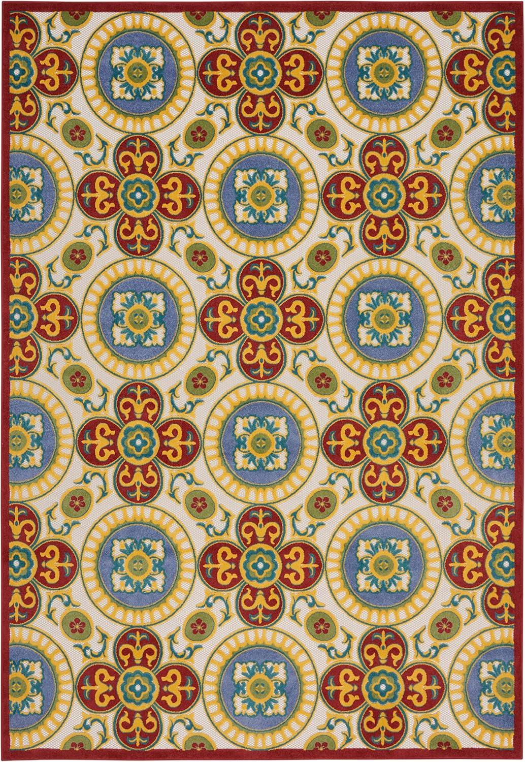 Elegant Retreat Red and Multi Spanish Tile 7'10" x 10'6" Outdoor Rug