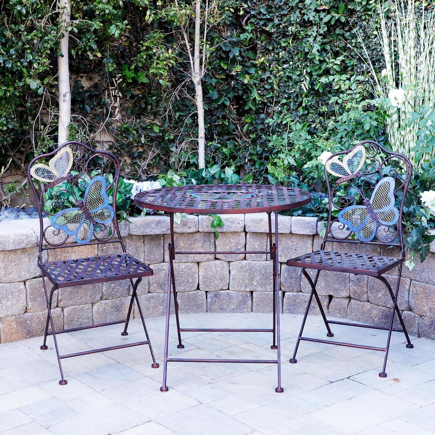 Bronze Butterfly Design 3-Piece Folding Bistro Set