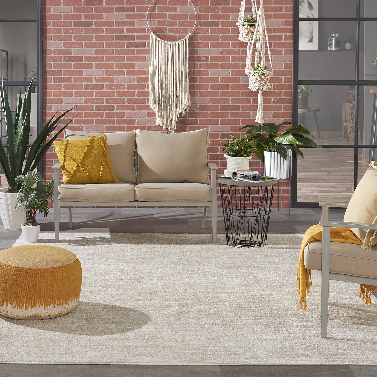 Nourison Essentials Easy Care Indoor Outdoor Area Rug - Ivory Beige 9' x 12'