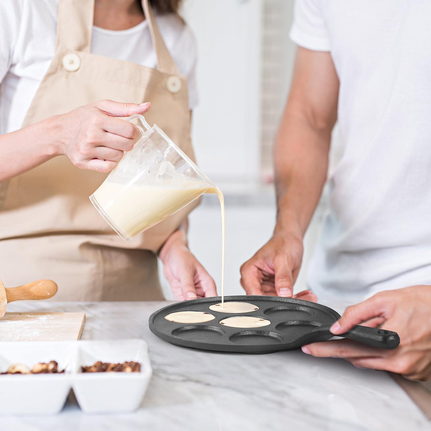 Commercial CHEF Cast Iron Pancake Pan, Makes 7 Mini Silver Dollar Pancakes