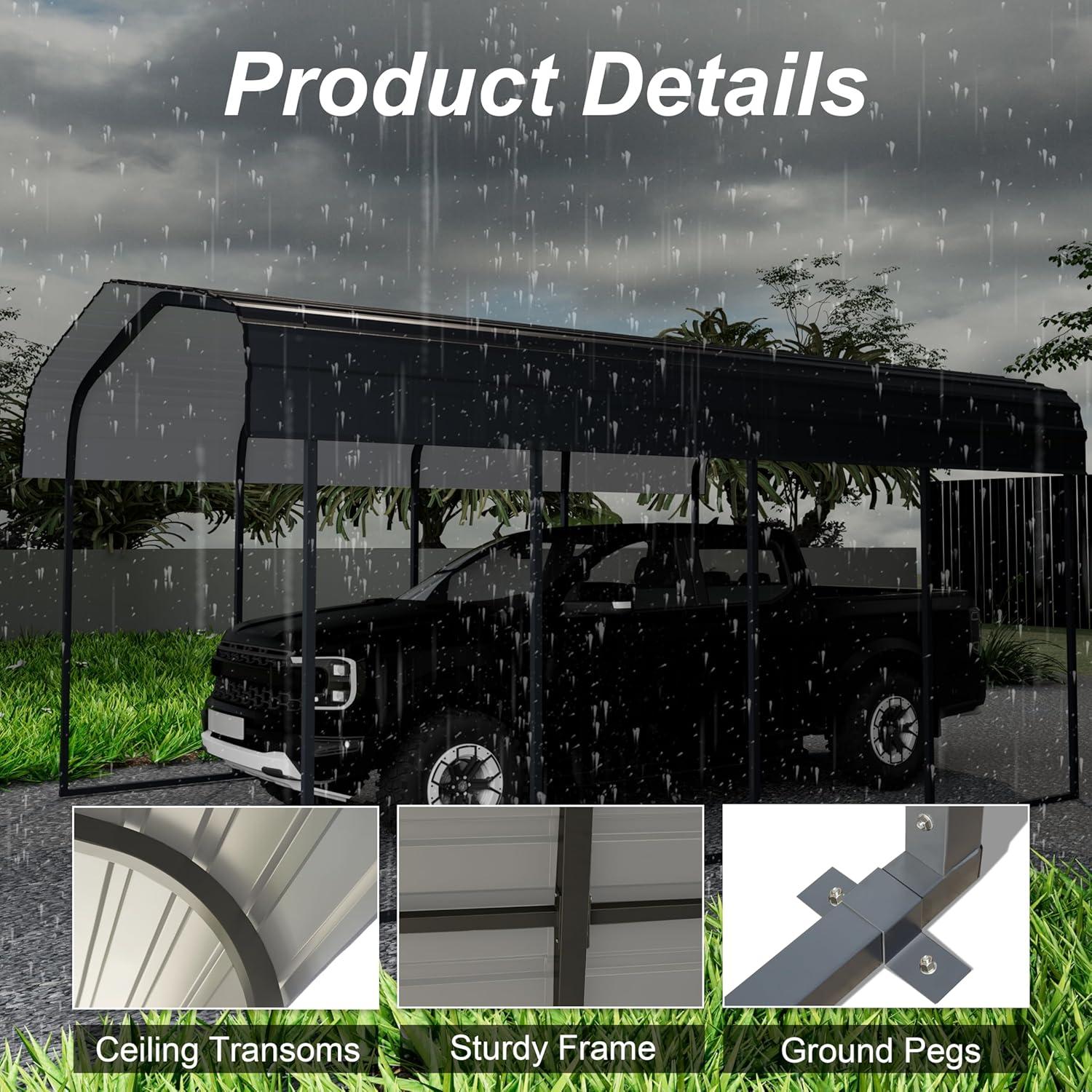 Steel Carport, Galvanized Multiple Sizes