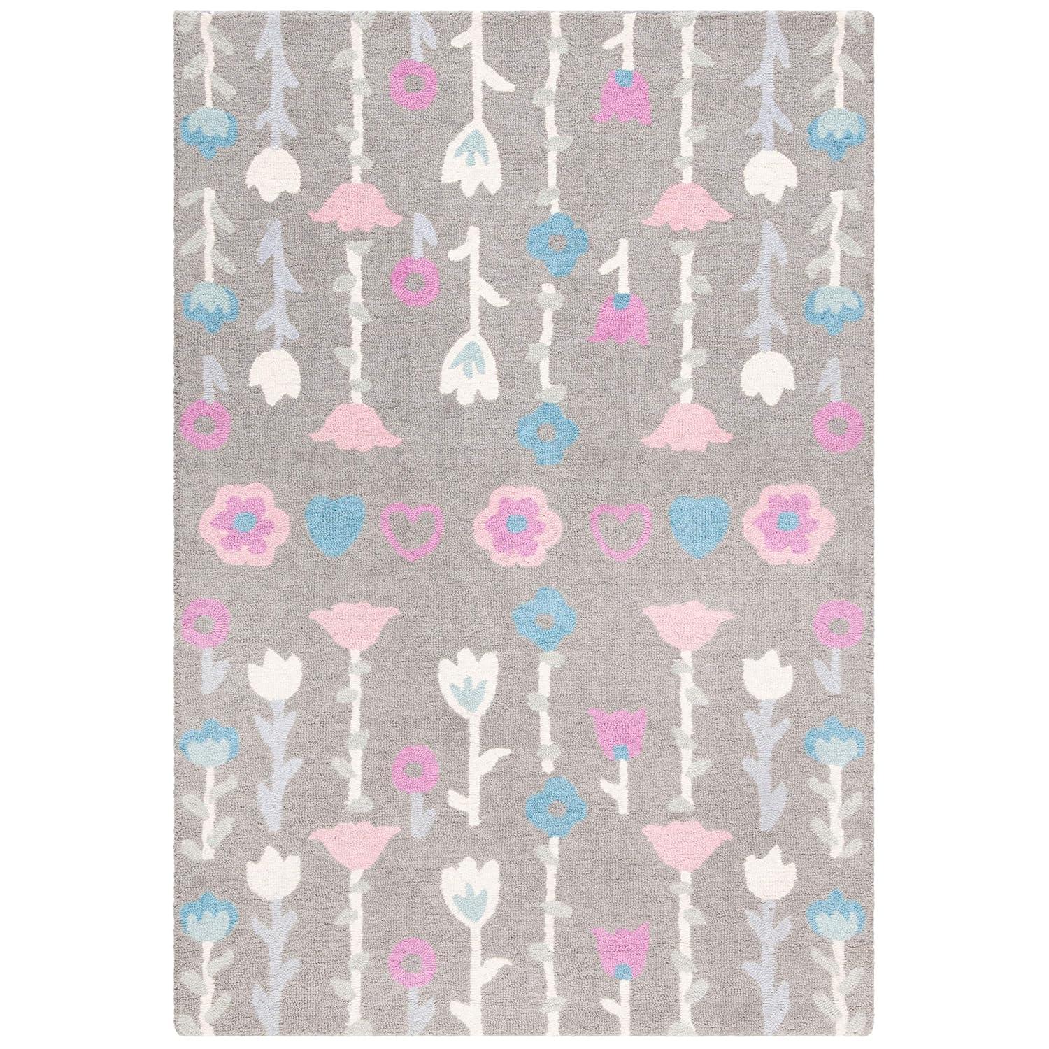 Safavieh Kids Floral SFK918 Hand Tufted Indoor Area Rug - Grey/Pink - 5'x8' - Safavieh