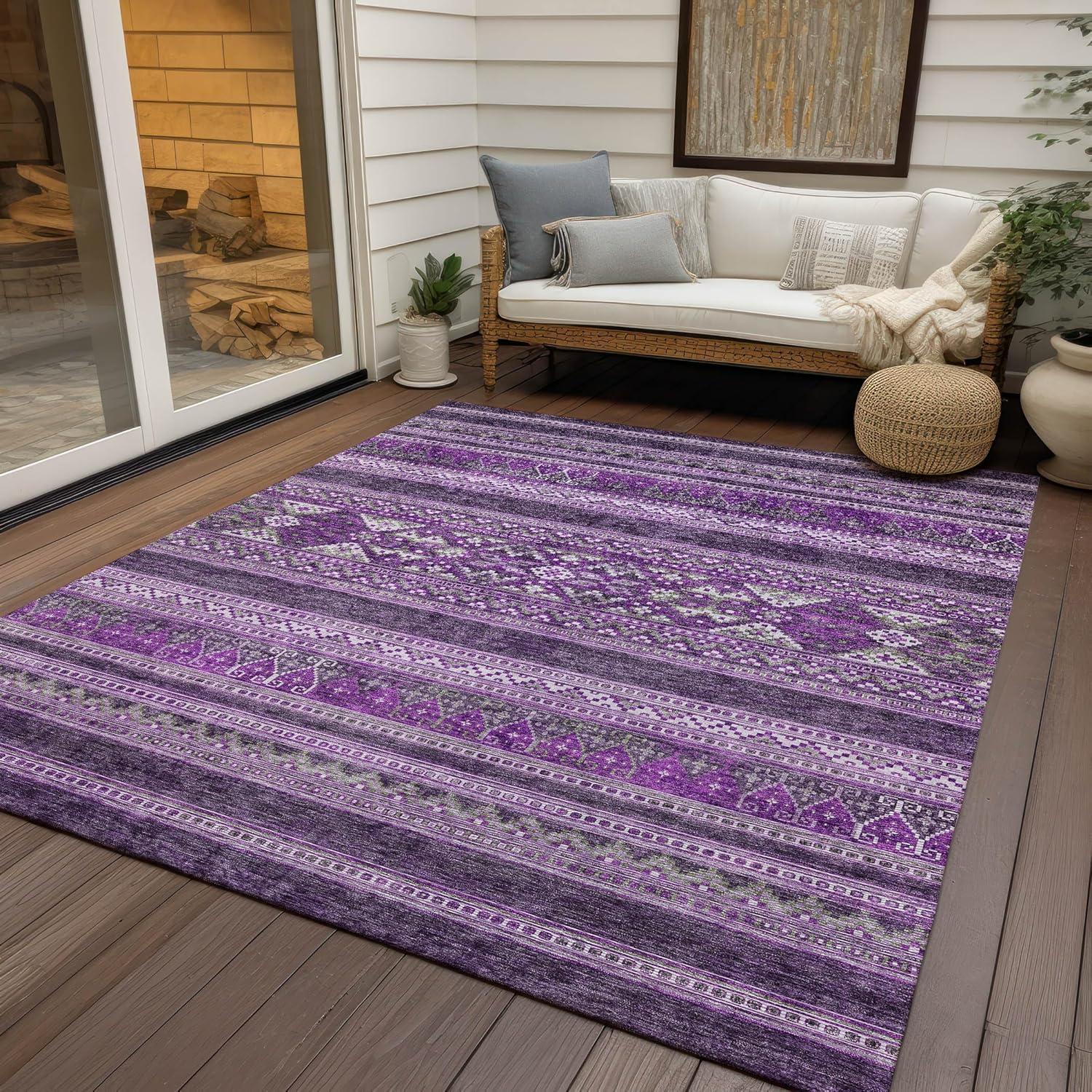 Purple and Gray Synthetic Flat Woven Reversible Rug