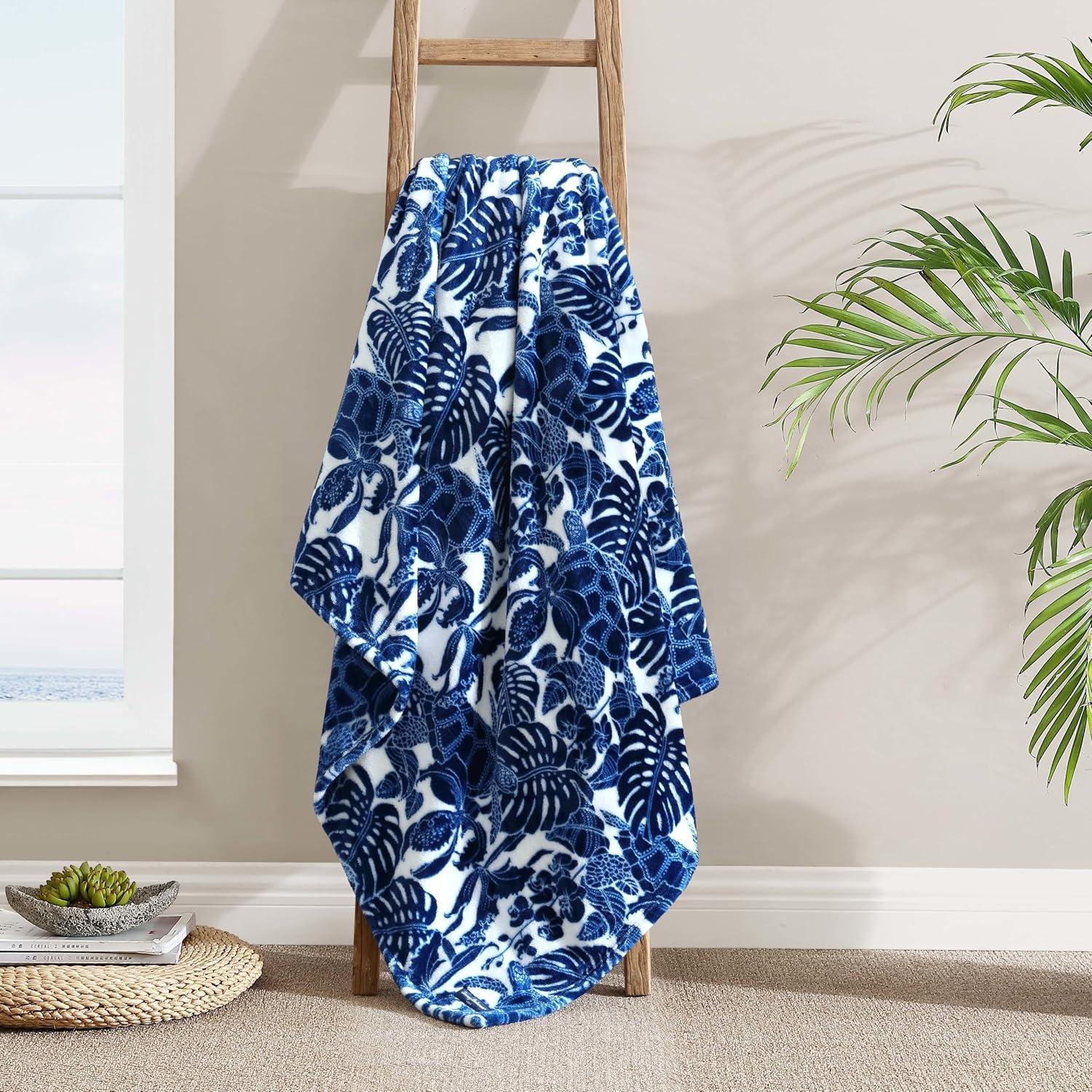 50"x70" Oversized Turtle Bay Throw Blanket Blue - Tommy Bahama: Plush, Reversible, Leaf Pattern,  Kids' & Adults