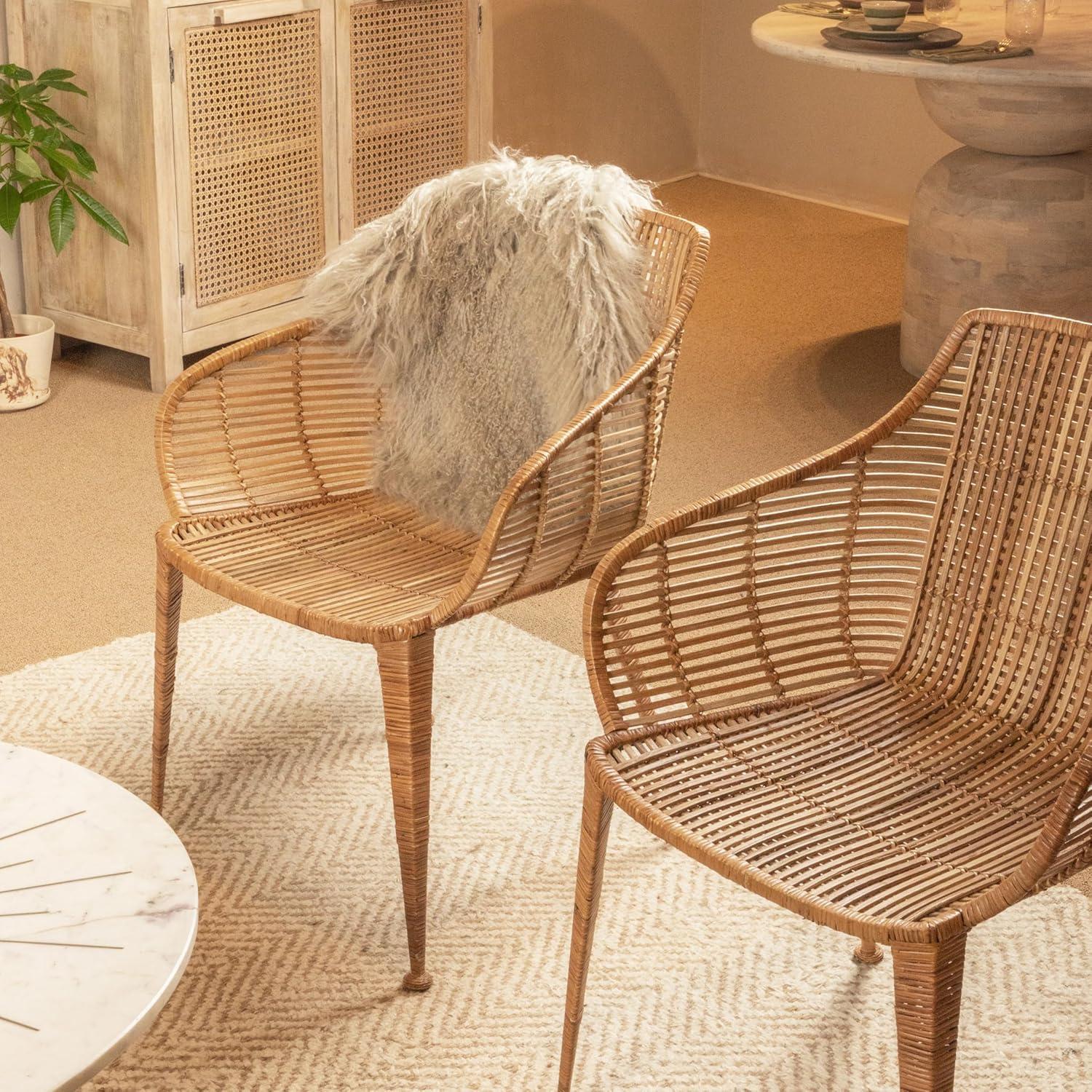 Bloomingville Hand-woven Rattan and Metal Arm Chair, Natural