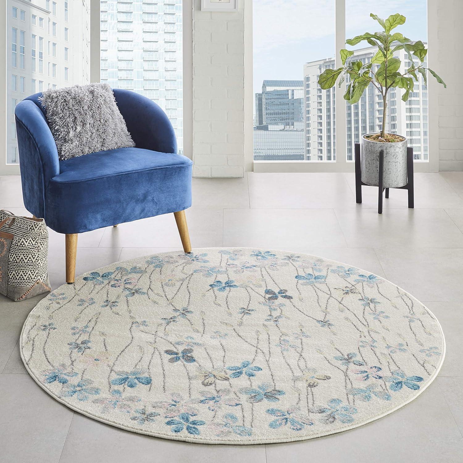 Nourison Tranquil Floral Ivory 5'3" x ROUND Area Rug, (5 Round)