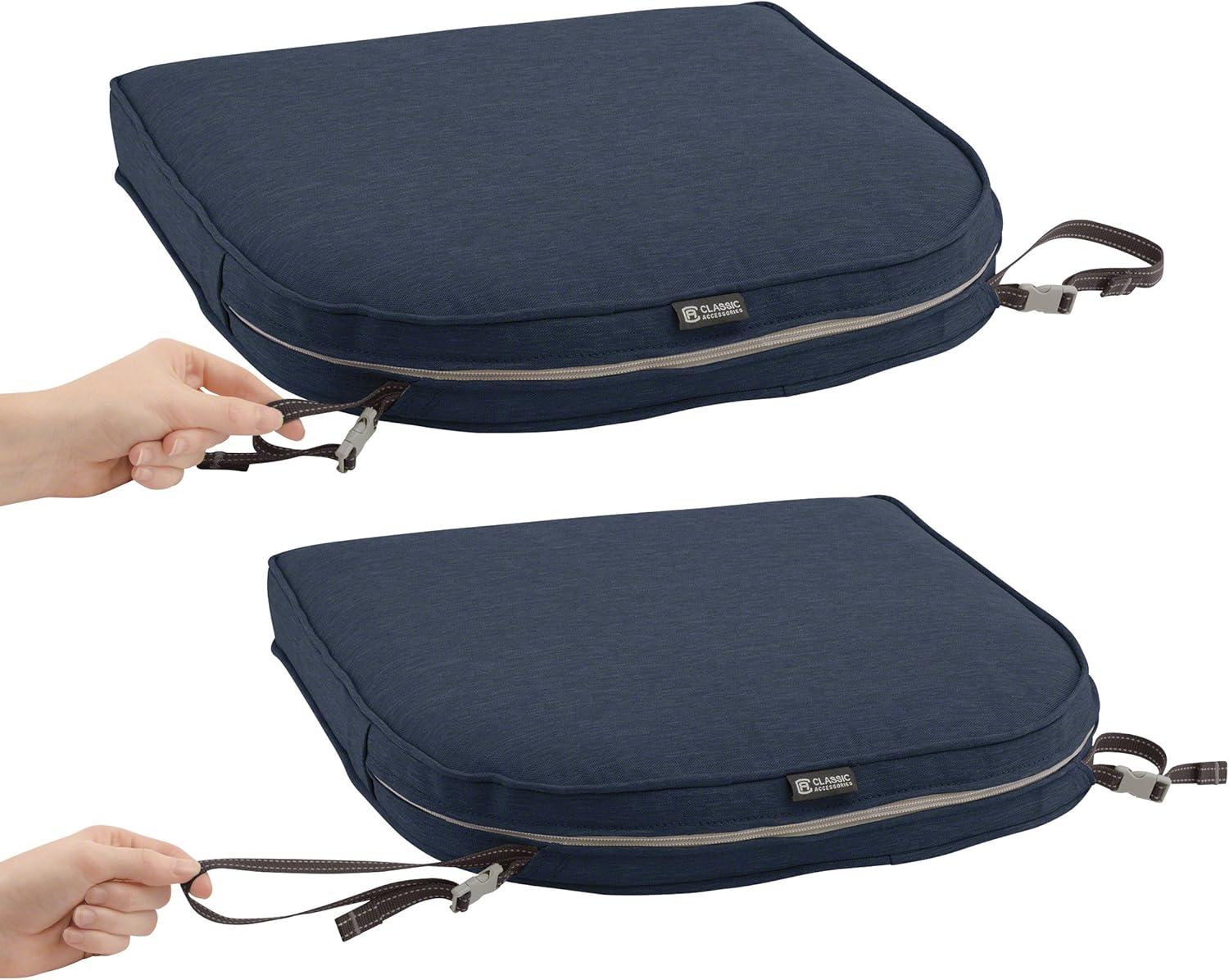 Classic Accessories Montlake FadeSafe Water-Resistant Contoured Patio Dining Seat Cushion, 18 x 18 x 2 inch, Heather Indigo