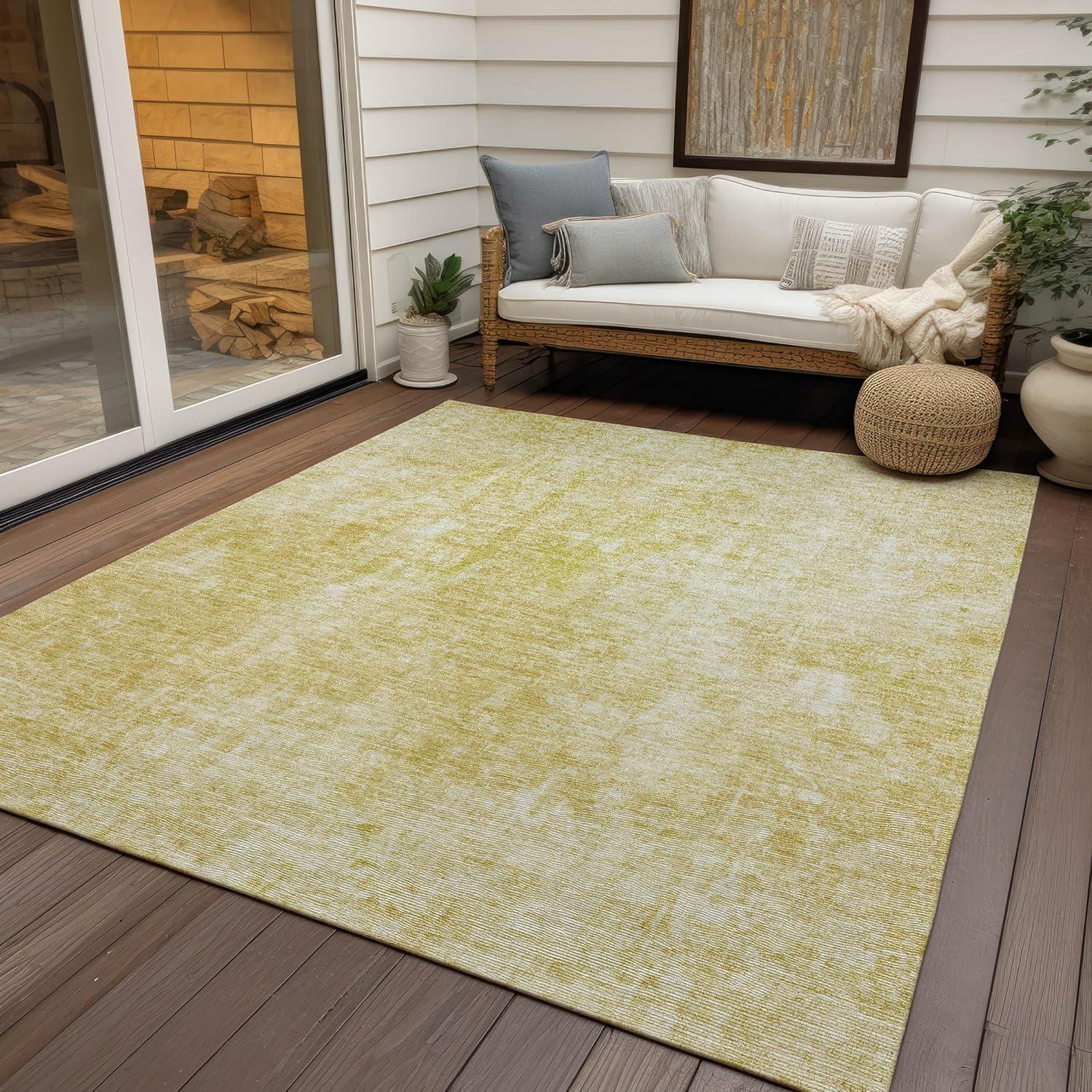 Gold Abstract Washable Synthetic 3' x 5' Area Rug