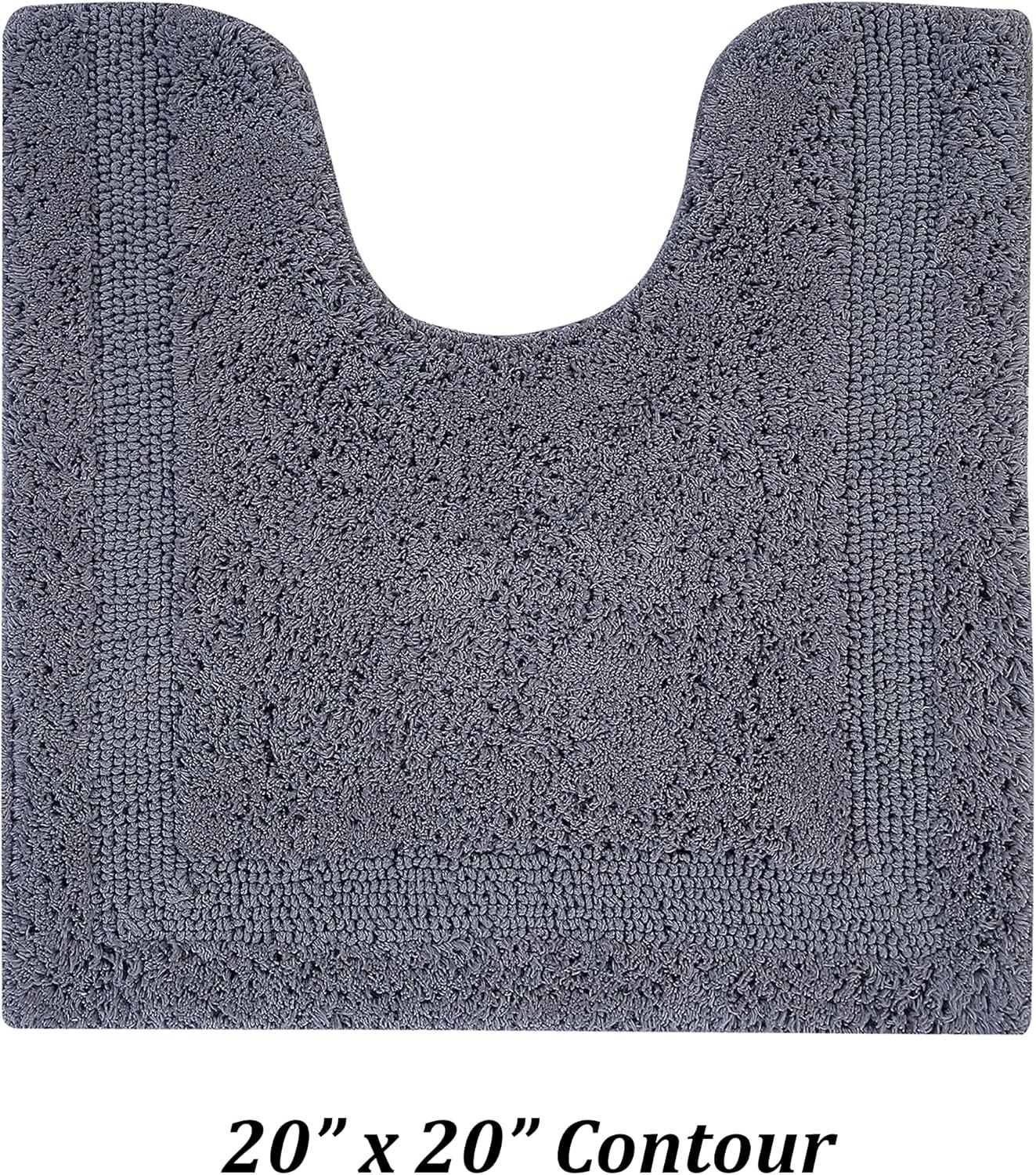Better Trends Lux 100% Cotton Tufted Solid Reversible Bath Rug Set 3 PC (20" x 20" | 21" x 34" | 20" x 60") - Gray