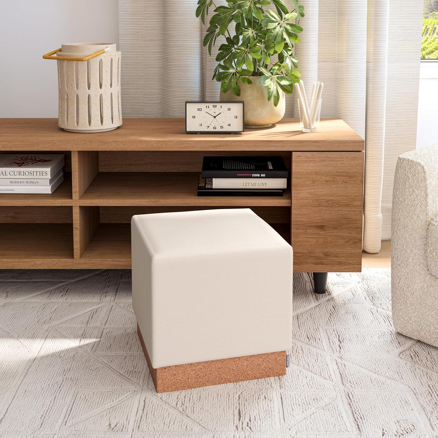 Cream and Cork 15" Cube Storage Ottoman with Cushioned Seat