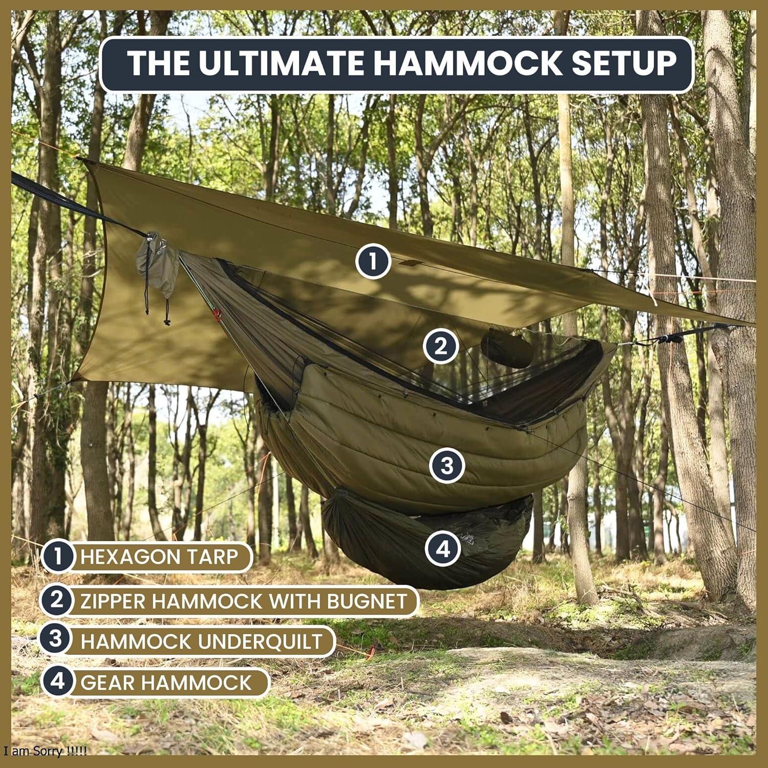 Onewind 11Ft OD Green Camping Hammock with Mosquito Net and Tree Straps