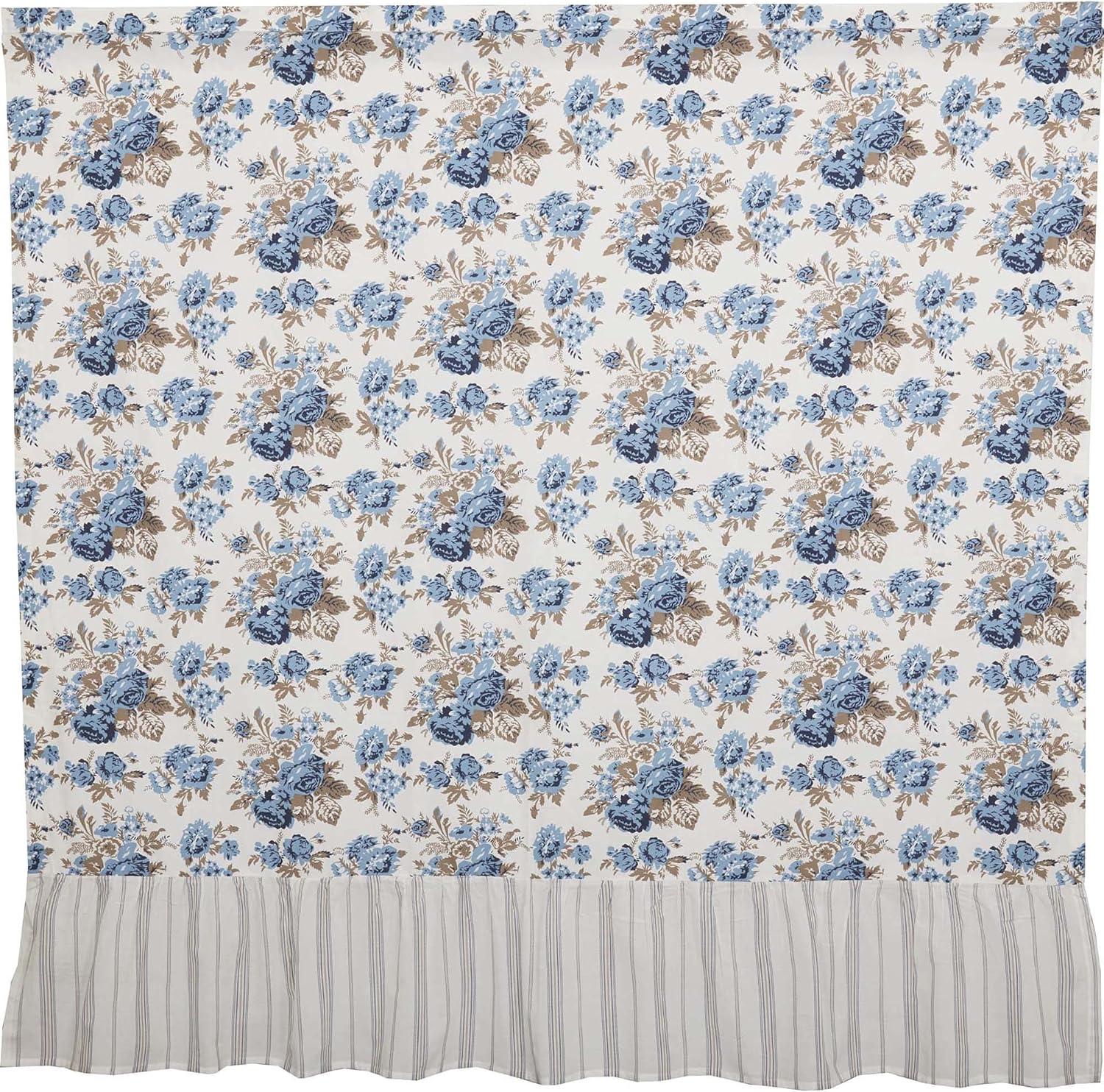 Annie Blue Floral Ruffled Cotton Shower Curtain 72x72