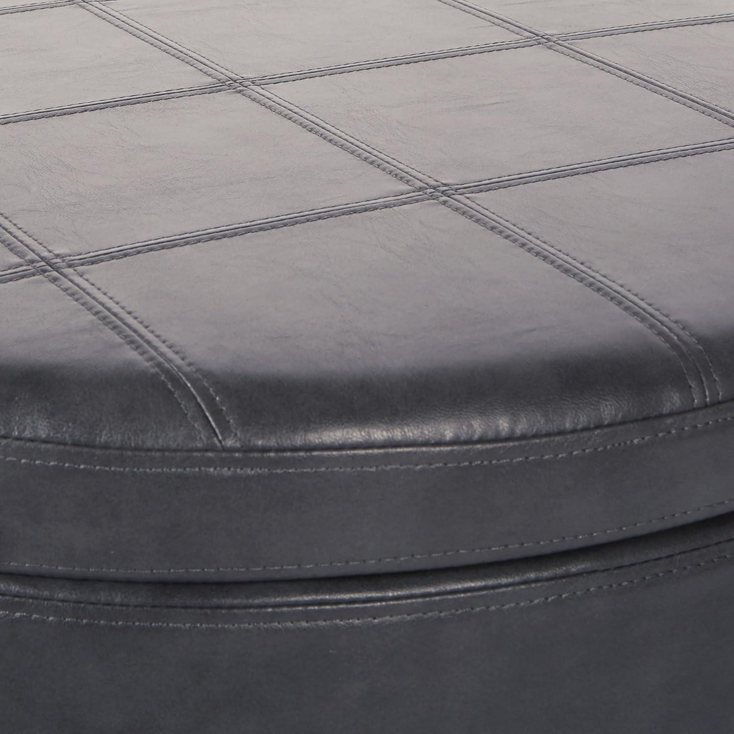 Alloway Storage Ottoman Pewter - OSP Home Furnishings: Faux Leather, Nailhead Trim, Wood Legs, Flip Tray Top