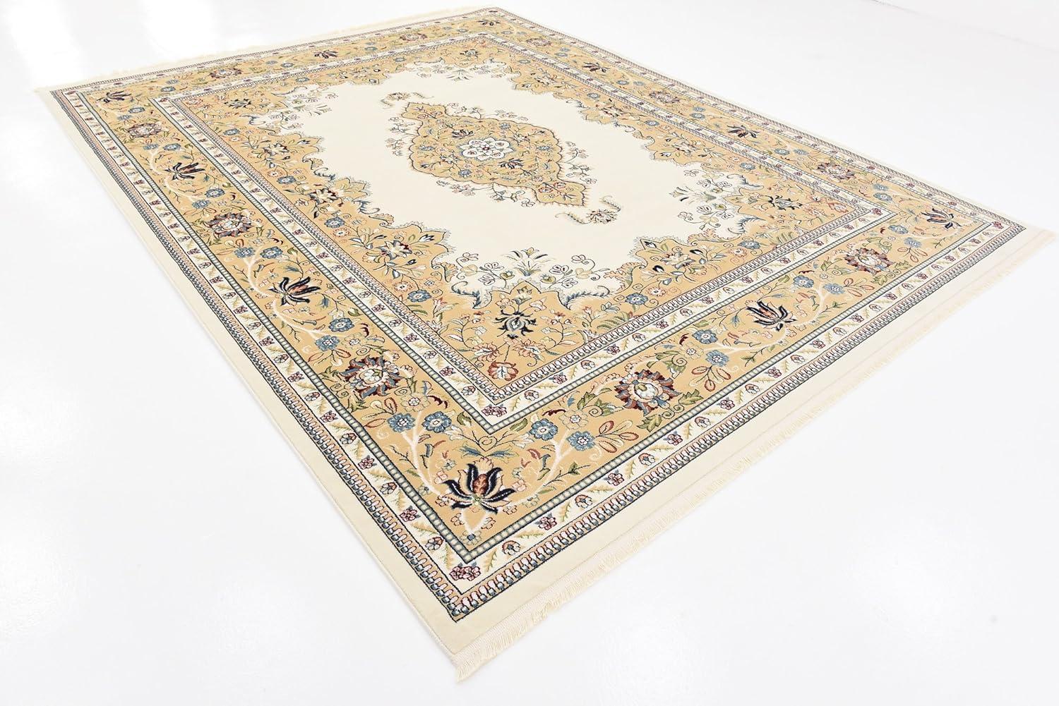 Beige Floral Rectangular 8' x 10' Synthetic Area Rug