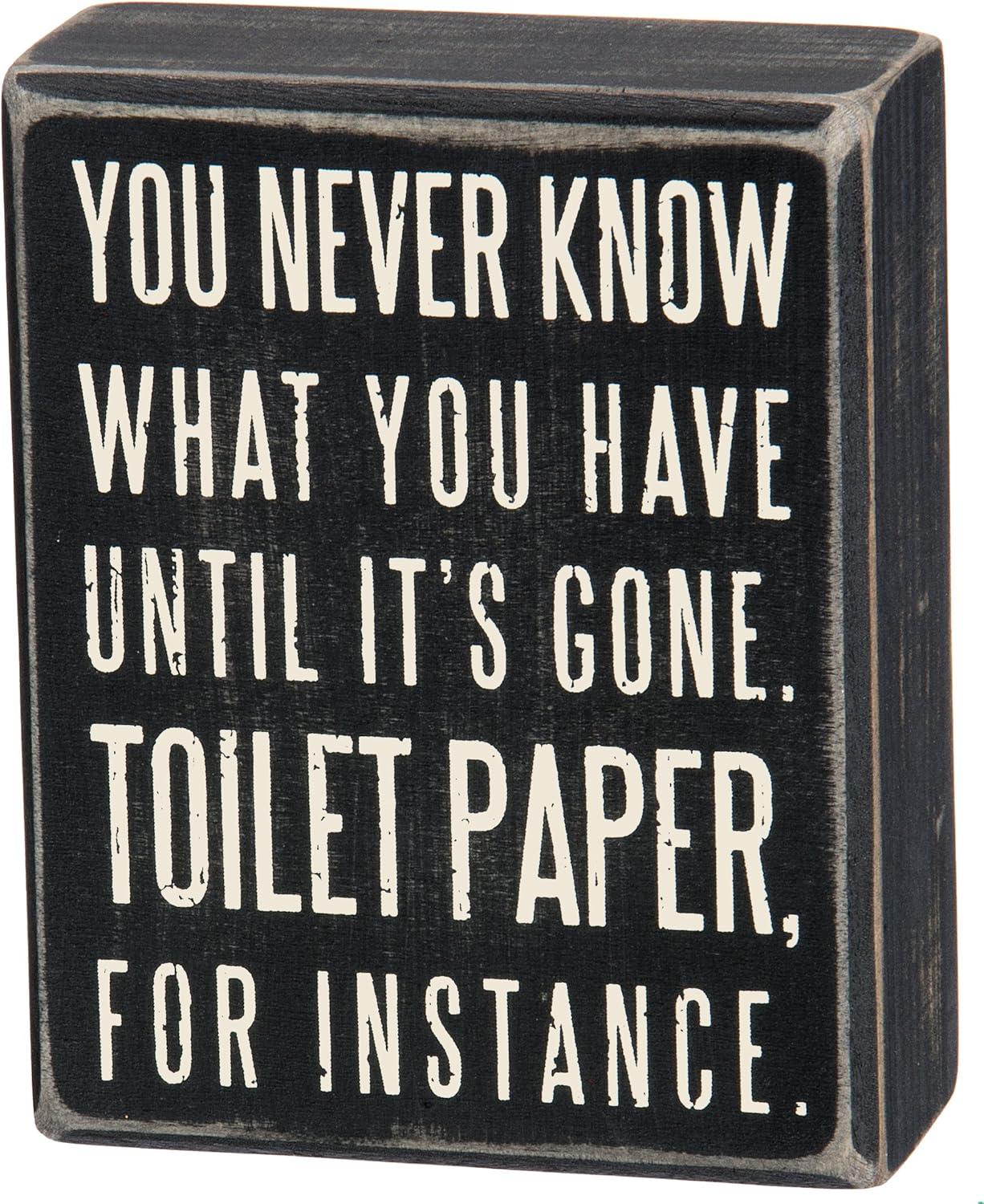 Vintage Black Wooden Bathroom Sign with Humorous Quote