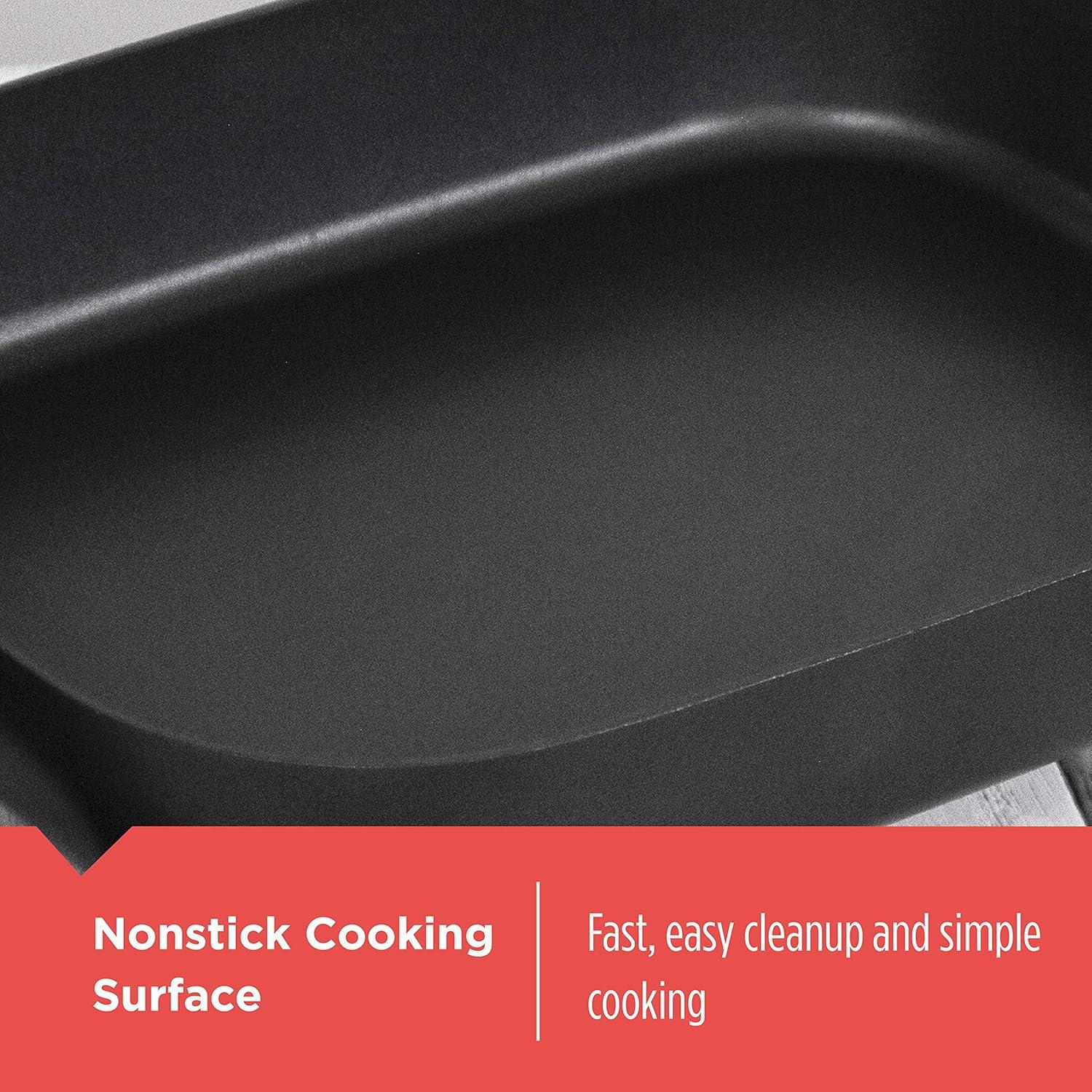 Black and Silver 12" x 15" Nonstick Electric Skillet with Tempered Glass Lid