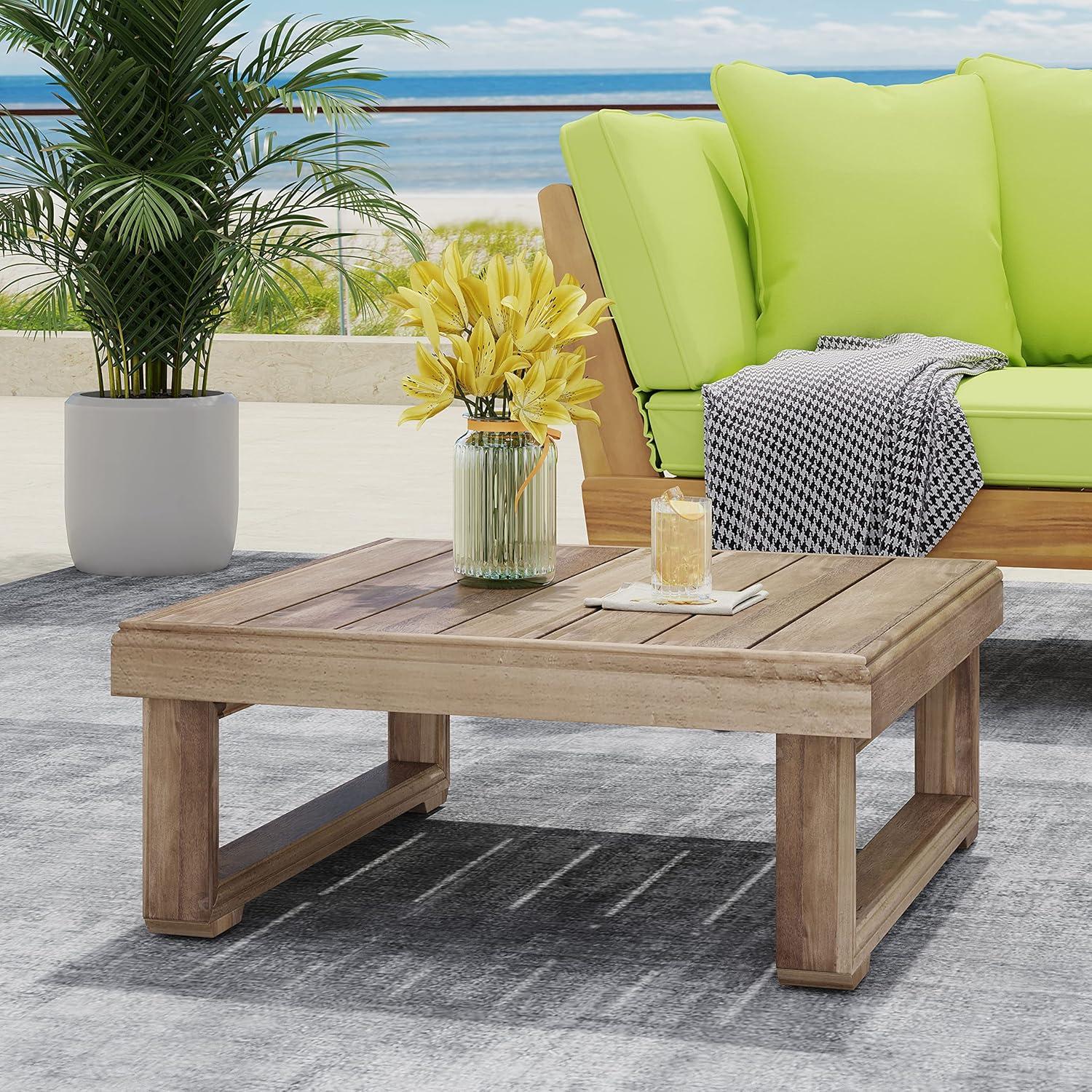 Westchester Outdoor Acacia Wood Square Coffee Table Brown Wash - Christopher Knight Home: Rustic Style, Water-Resistant