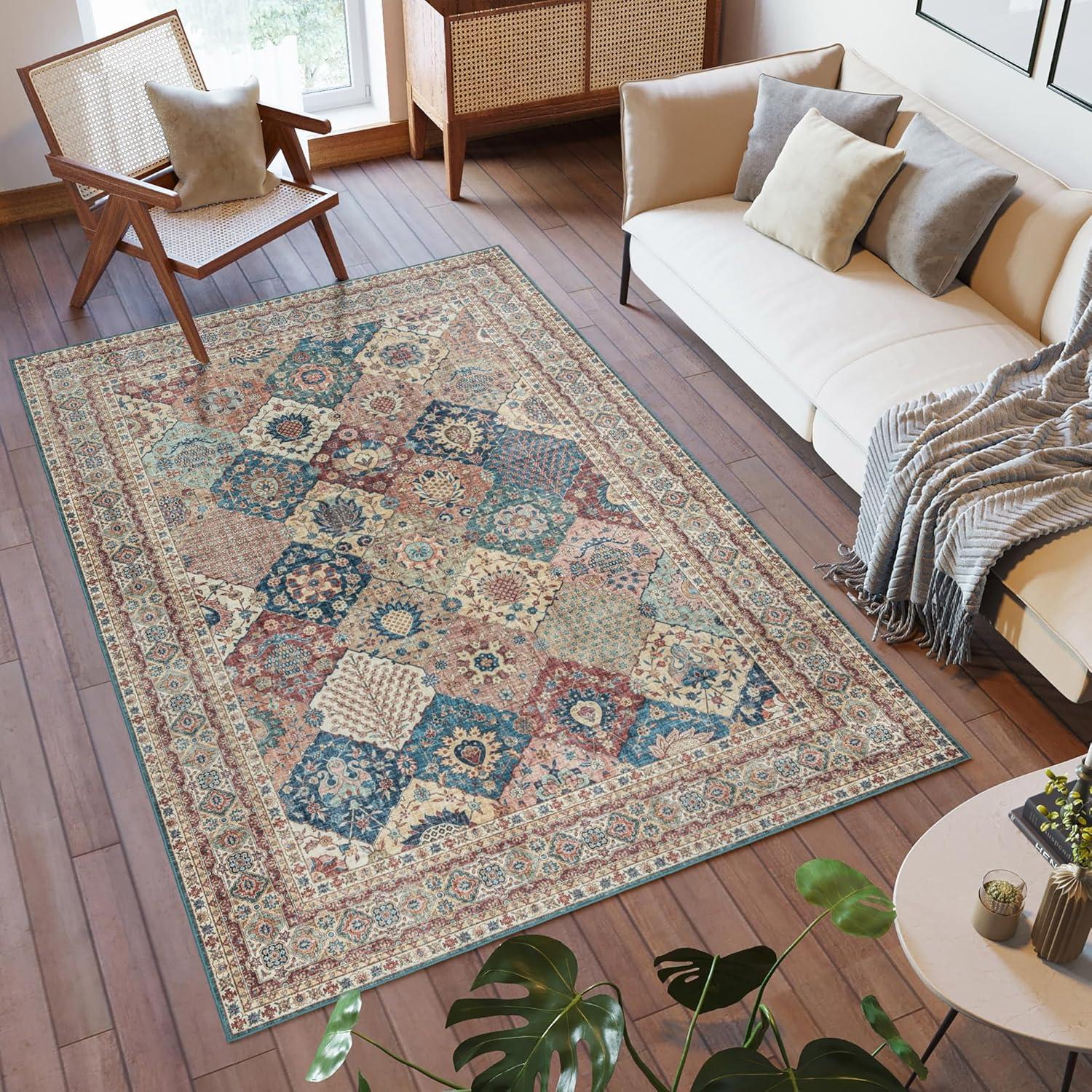 Gertmenian Crystal Print Cinzia Washable Digital Print Traditional Patchwork Border Area Rug