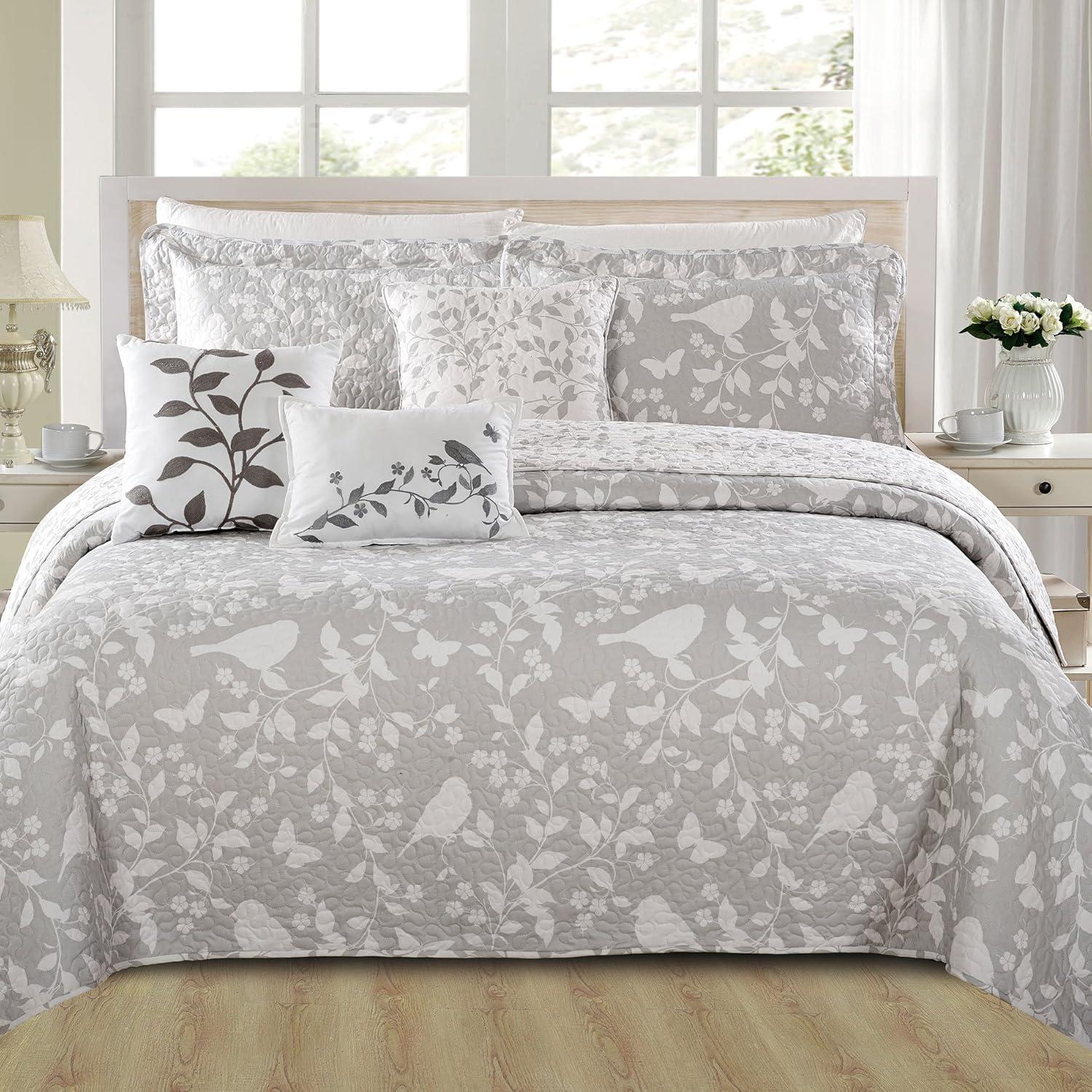 Birdsong Floral Microfiber Quilt Set