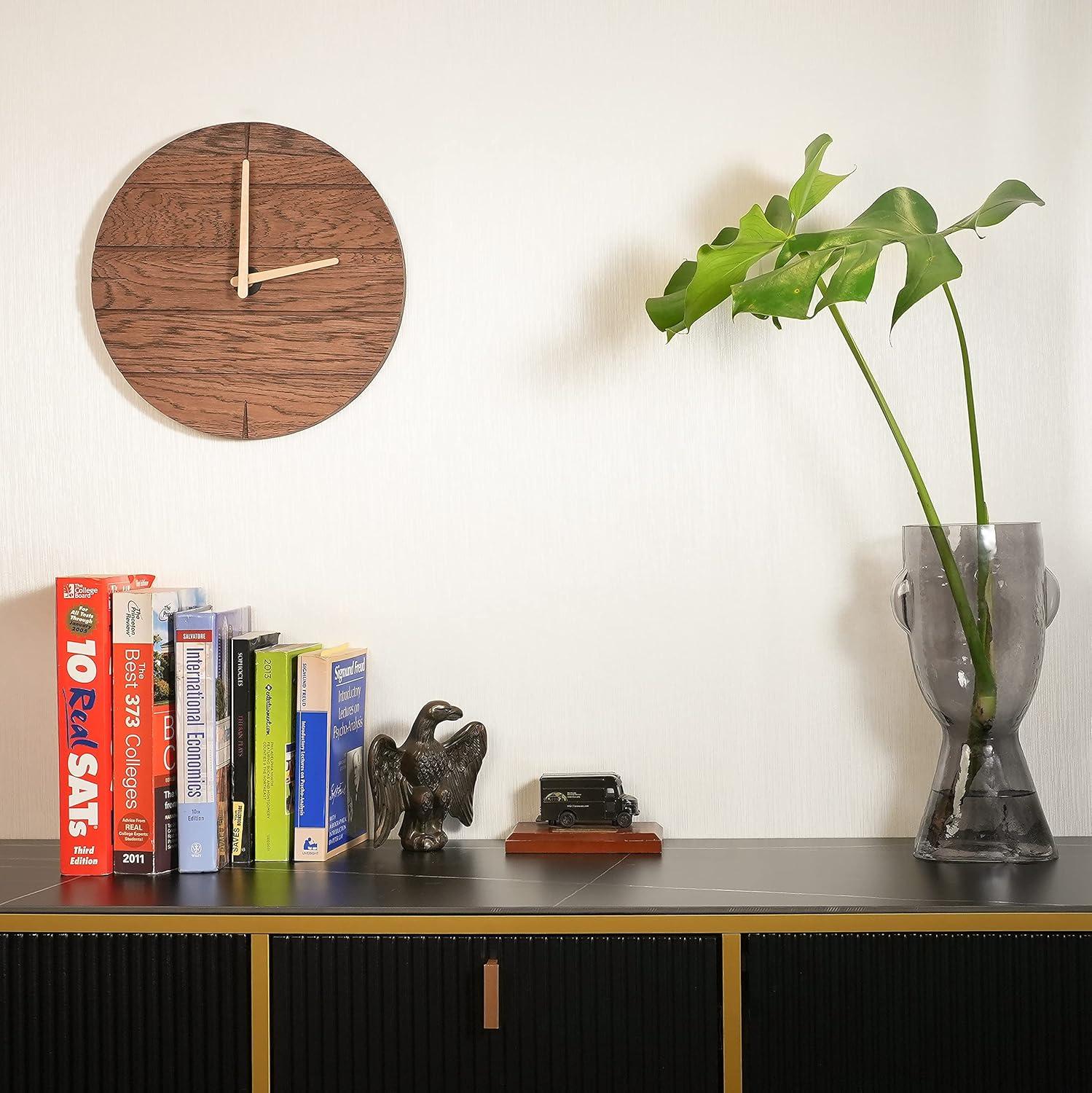 Walnut Round Oak Wood Wall Clock, 12"