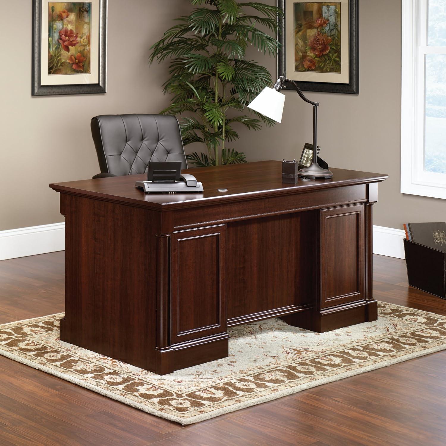 Black Wood Executive Desk with Drawer and Power Outlet