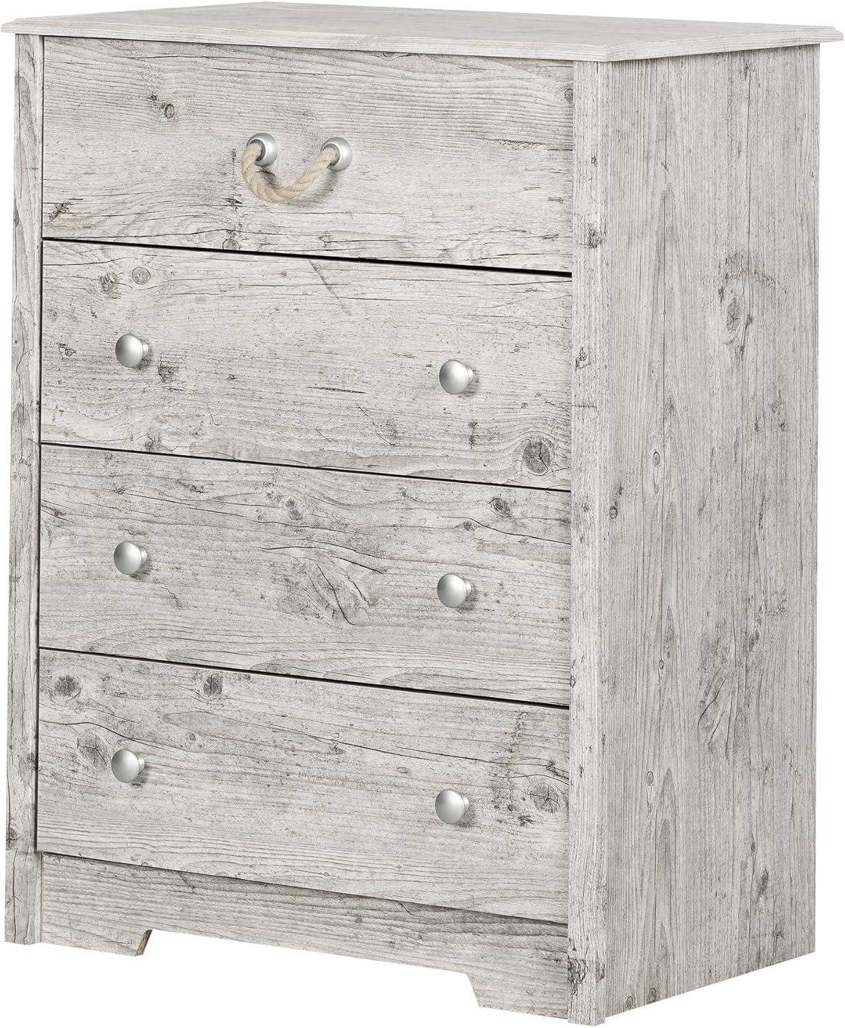 4 Drawer Aviron Chest Seaside Pine - South Shore: Nautical Style, Metal Knobs, Rope Handle, Laminated Particle Board