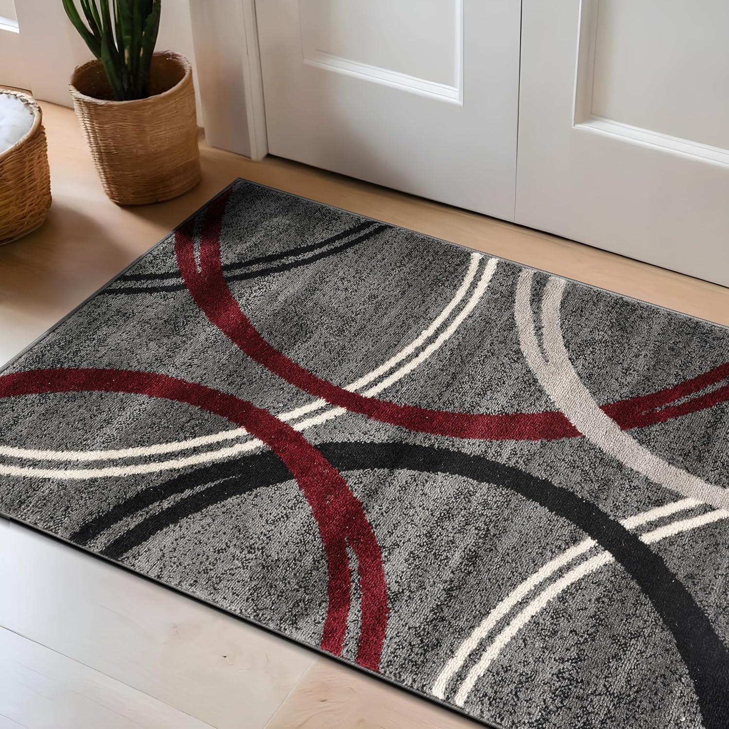 World Rug Gallery Contemporary Abstract Circles Design Area Rug - RED 2'7"x4'