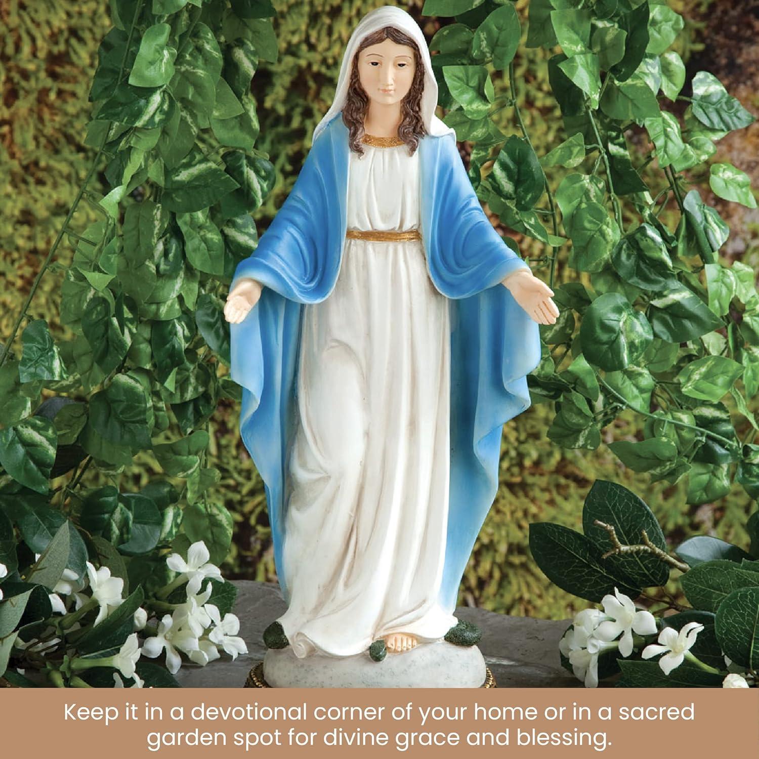 Bits and Pieces- 16 Inches Tall - Our Lady of Grace Sculpture for Your Garden, Lawn or Patio - Durable Weather Resistant and Hand-Painted Polyresin Statue