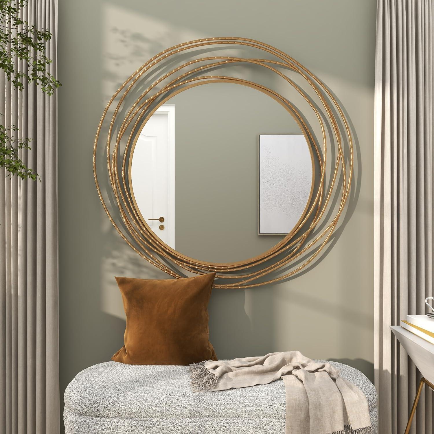 DecMode 40" x 38" Gold Wall Mirror with Overlapping Ring Frame