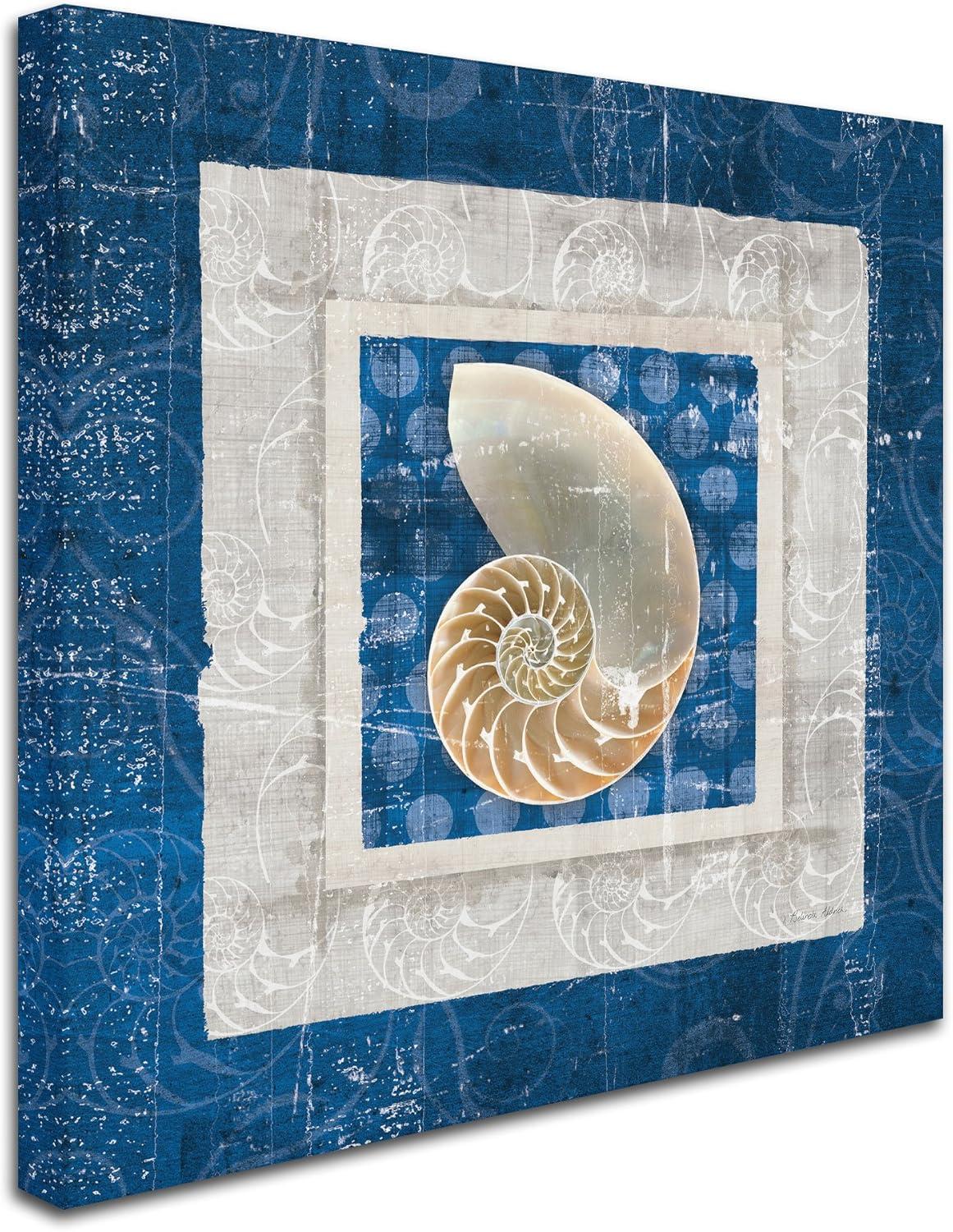 Coastal Blue and Beige Nautilus Shell Square Canvas Art