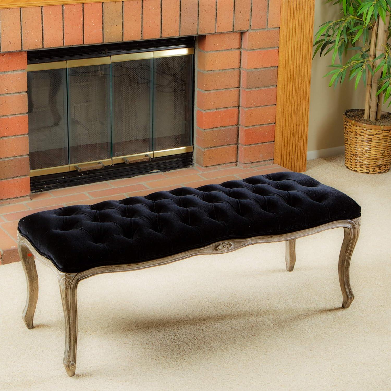 Tufted Black Velvet Bench - Christopher Knight Home: Rubberwood Frame, Cushioned, for Living Room & Bedroom