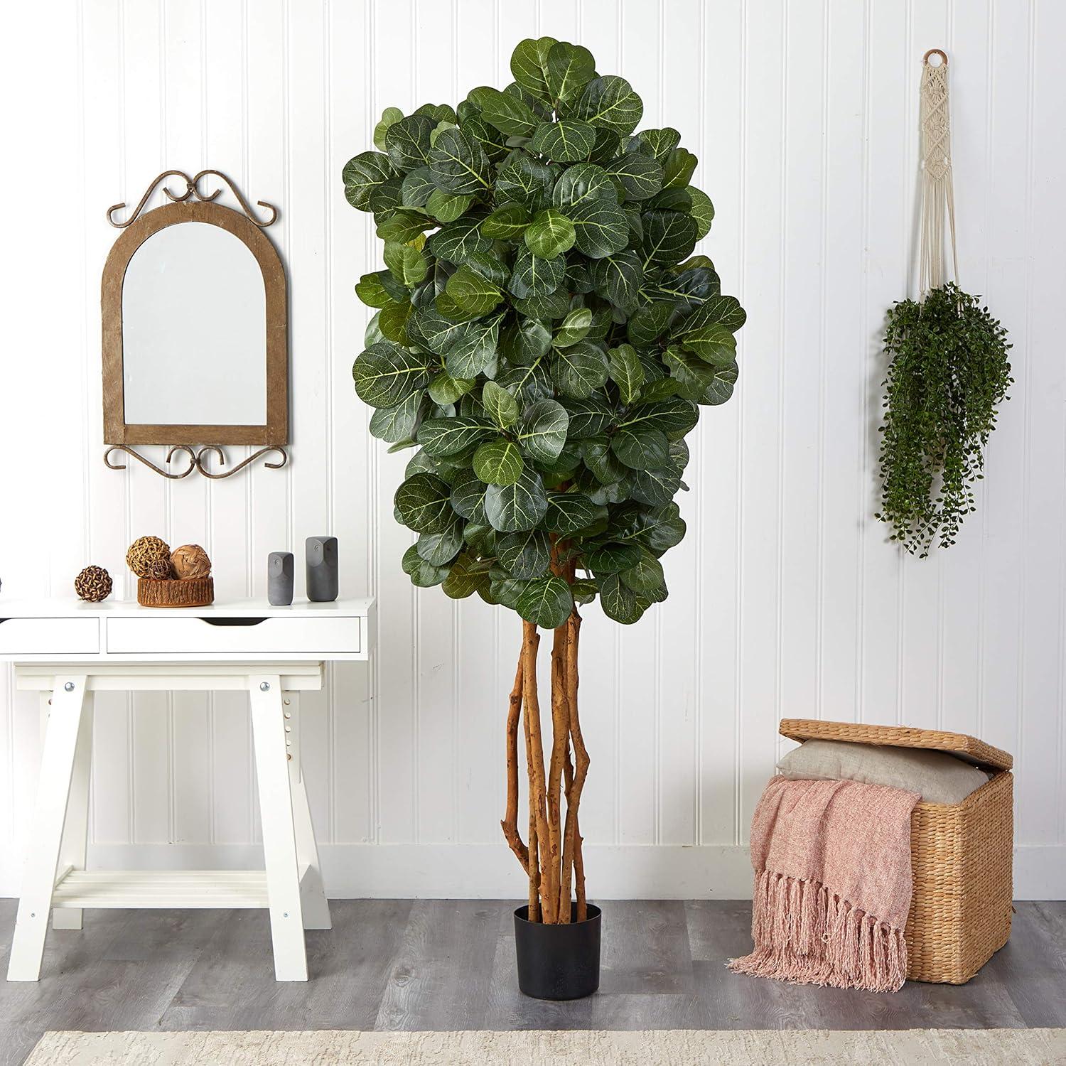 Nearly Natural 7’ Fiddle Leaf Fig Artificial Tree Beige Trunk