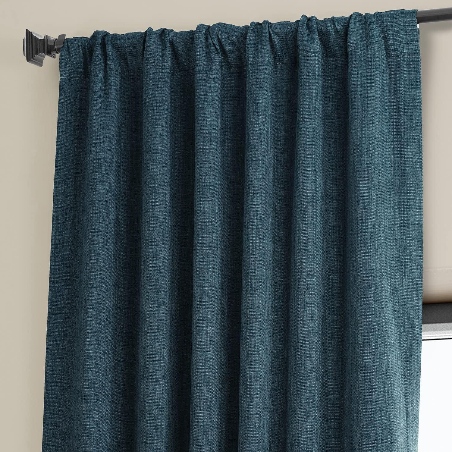 Story Blue Faux Linen Room Darkening Curtains 84 Inches