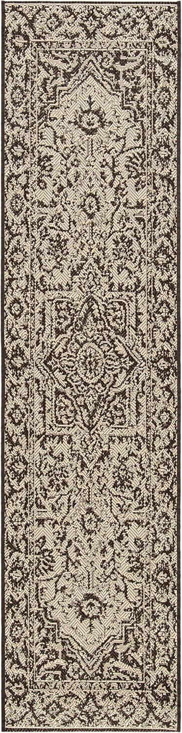 Beach House BHS139 Power Loomed Indoor/Outdoor Runner Rug - Creme/Brown - 2'2"x12' - Safavieh