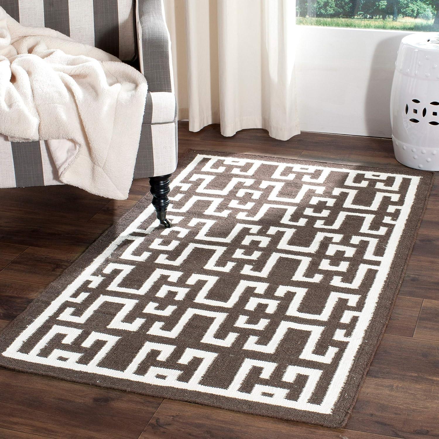 Dhurries DHU621 Hand Woven Flat Weave Accent Rug Seafoam / Ivory 3' X 5' - Safavieh.
