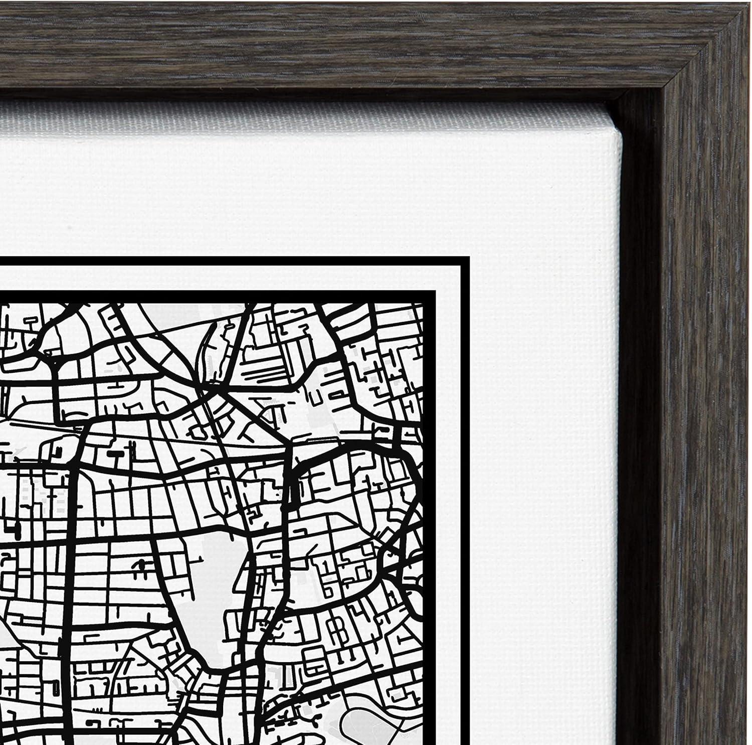 Kate and Laurel Sylvie London Modern Map Framed Canvas Wall Art by Jake Goossen, 18x24 Gray, Decorative Map of London for Wall