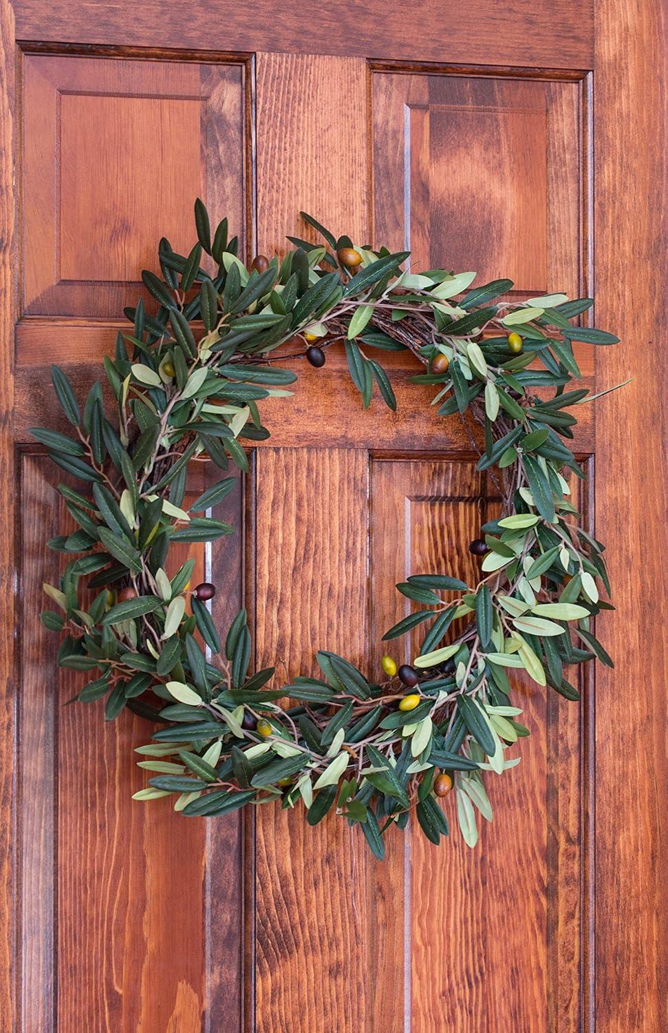 Rustic Elegance 22" Faux Olive Leaf Wreath in Green