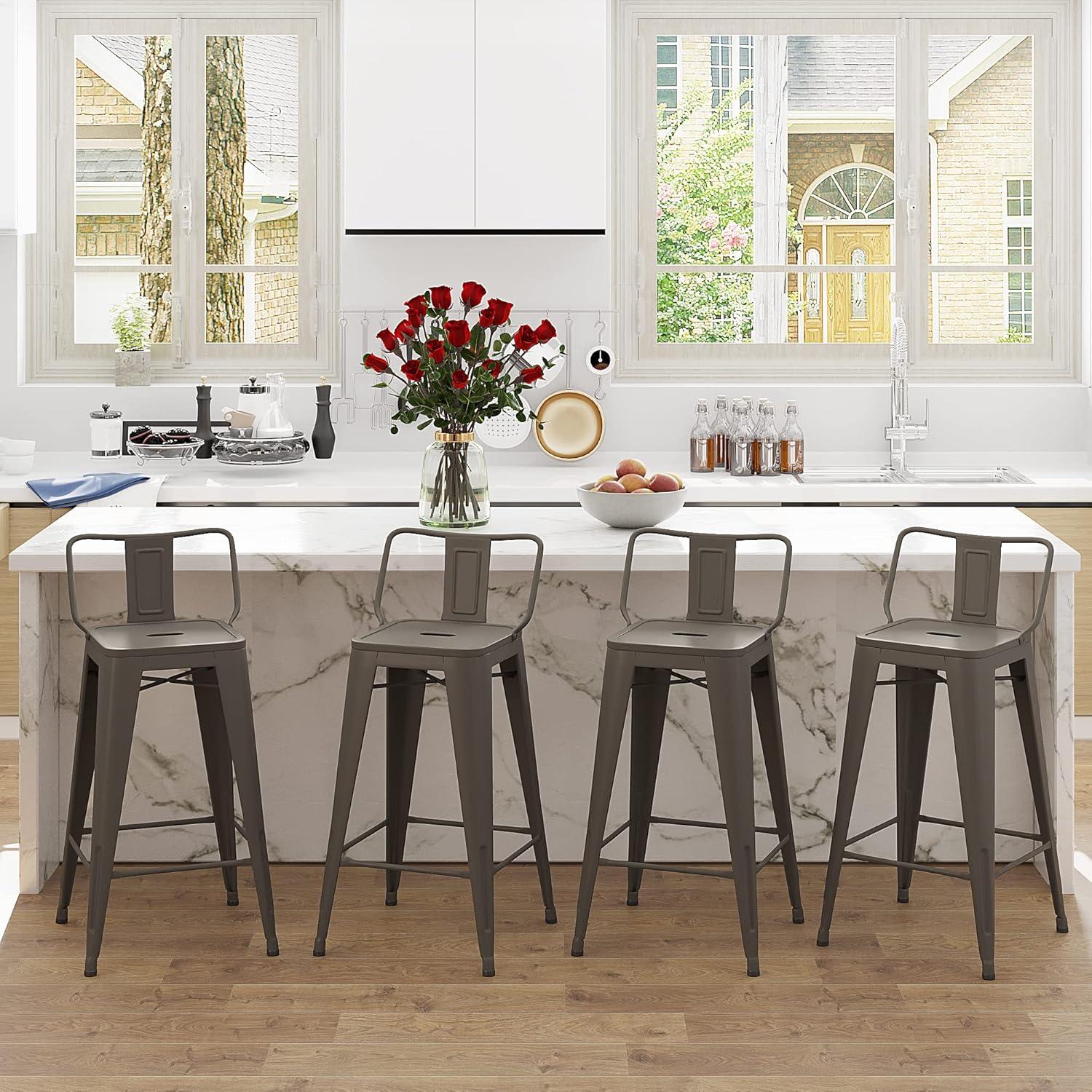WENTMENT Bar Stools Set of 4 Counter Height Bar Stools Metal Barstools with Removable Back 30" Kitchen Bar Stools with Wooden Seat, Rusty