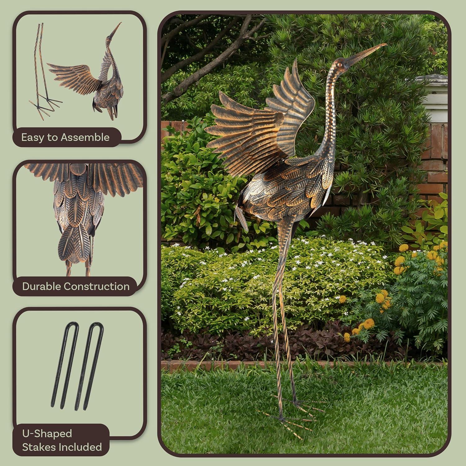 Handcrafted Bronze Metal Crane Garden Statue for Outdoor Decor