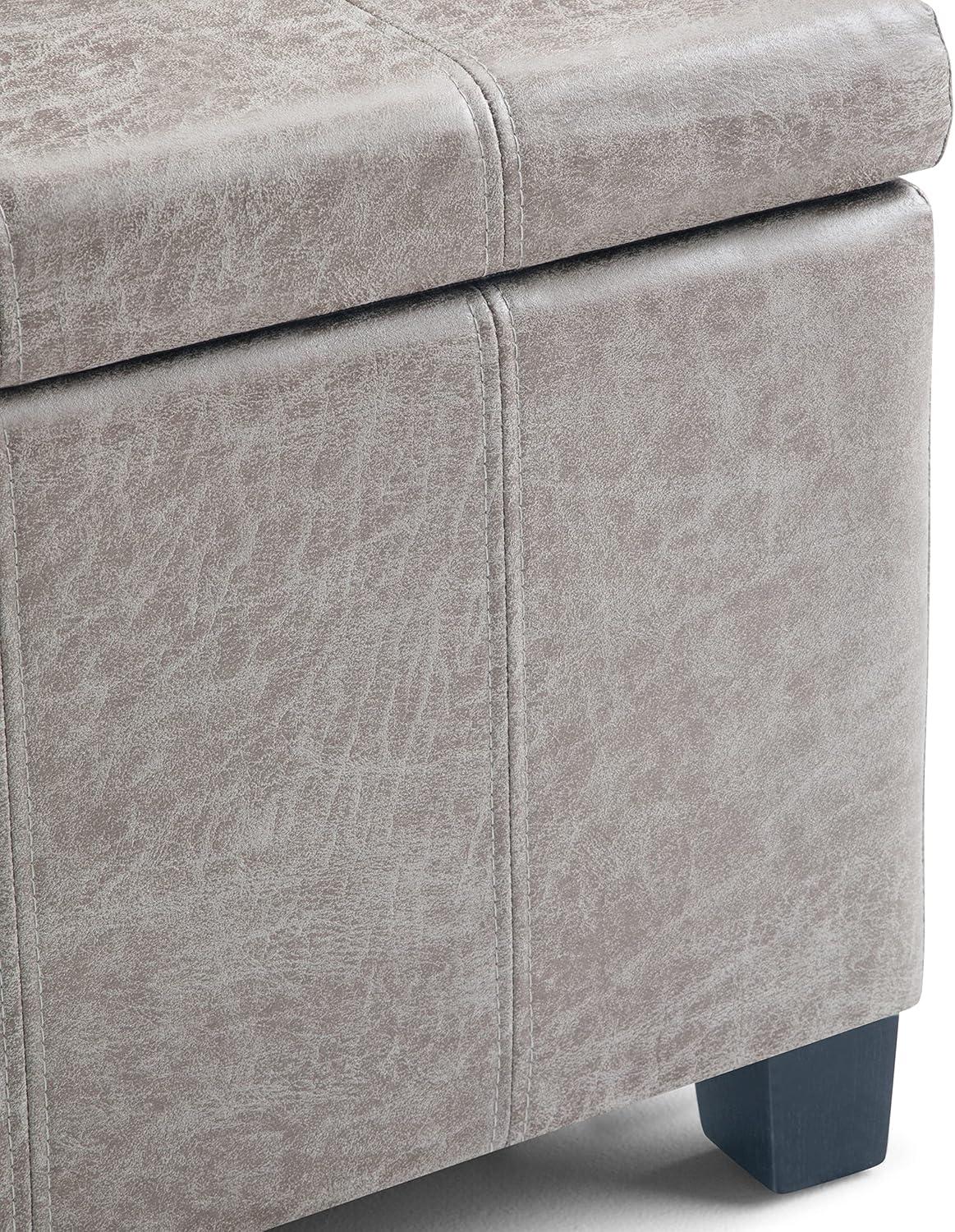 Simpli Home Dover Faux Leather Storage Ottoman Bench in Gray Taupe
