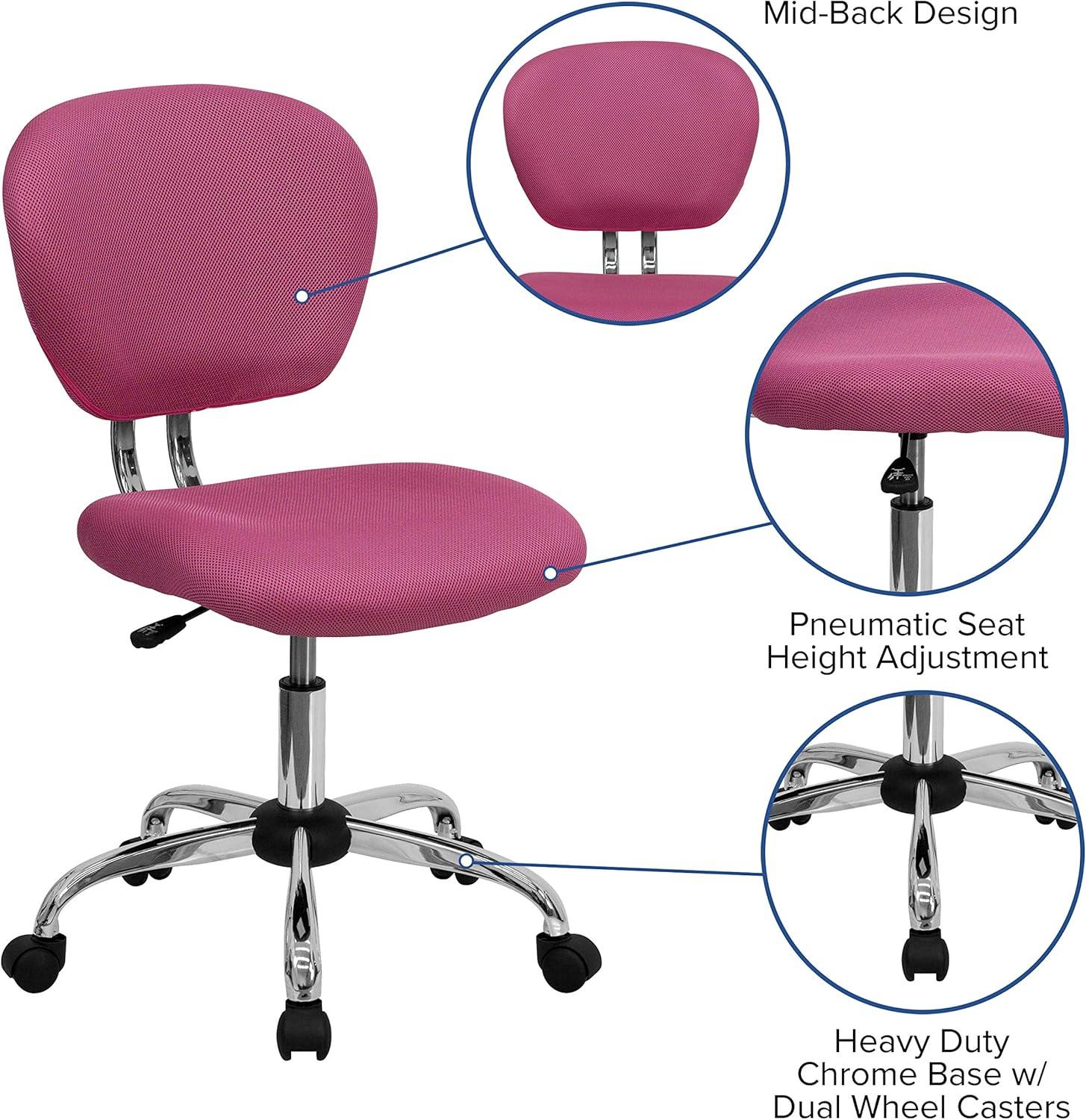 Flash Furniture Mid-Back Pink Mesh Padded Swivel Task Office Chair with Chrome Base