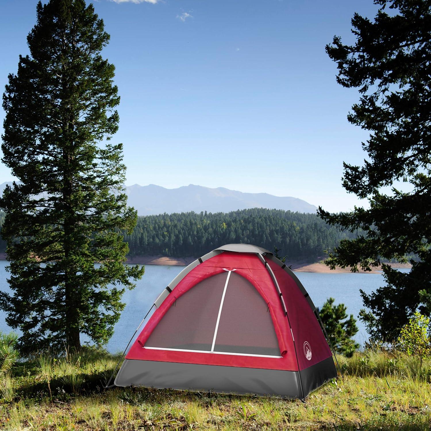 2-Person Dome Tent with Camping Accessories - Including Rain Fly and Carry Bag in Red - by Wakeman Outdoors