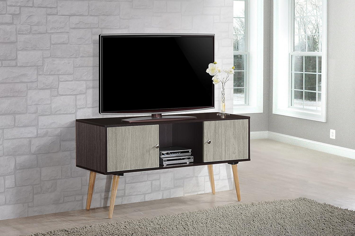 Hodedah 47" Wide 2-Door Wooden Retro Entertainment Center in Chocolate-Gray