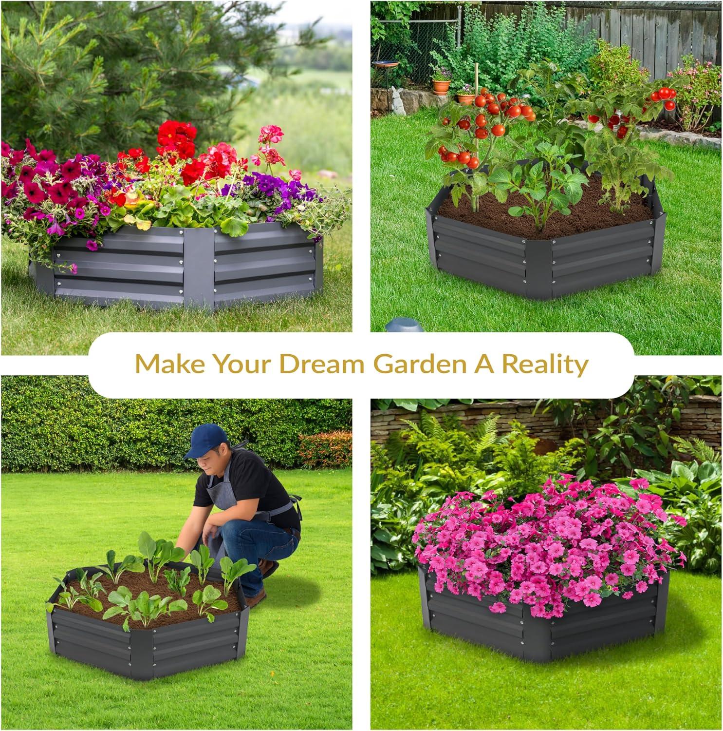 Sunnydaze Galvanized Steel Hexagon-Shaped Raised Garden Bed - Gray